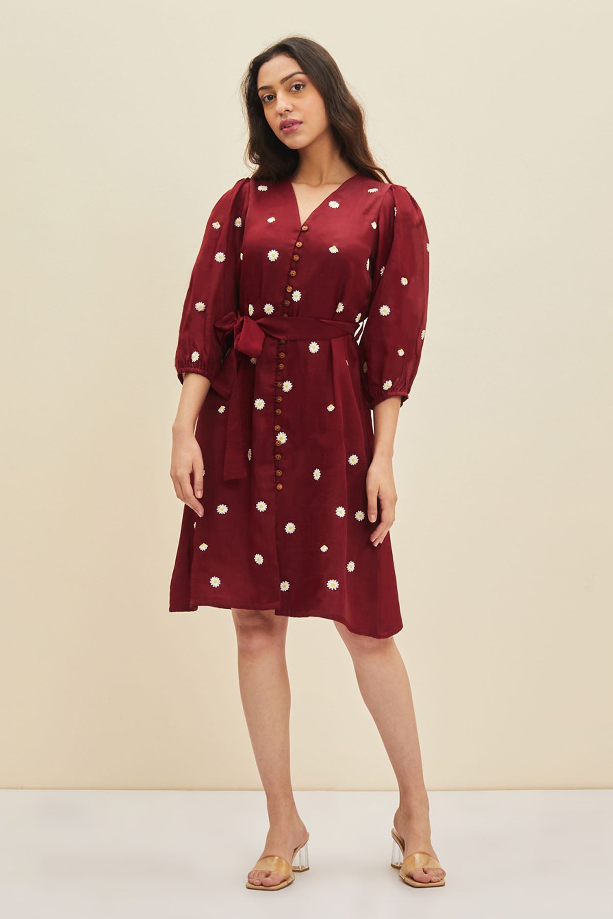 Embroidered Floral Midi Dress