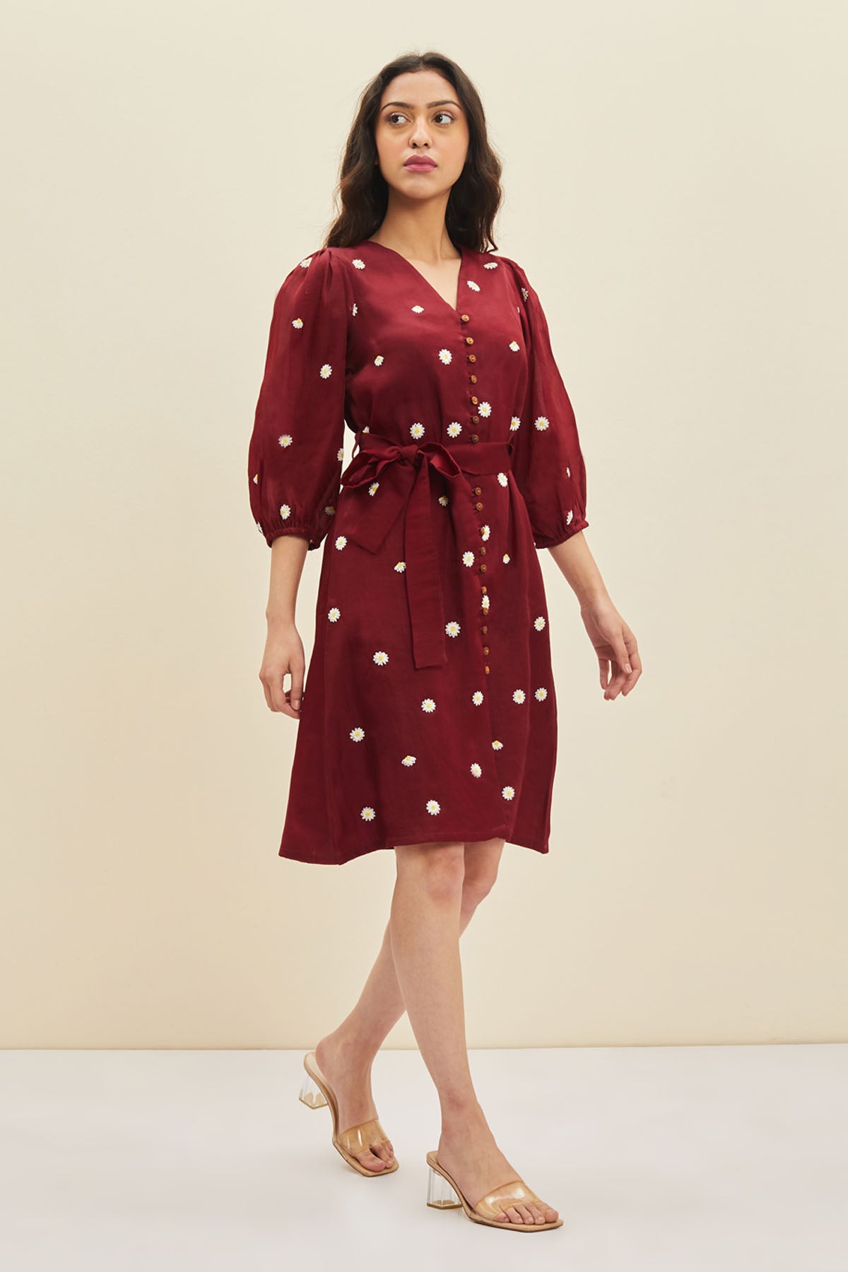 Embroidered Floral Midi Dress