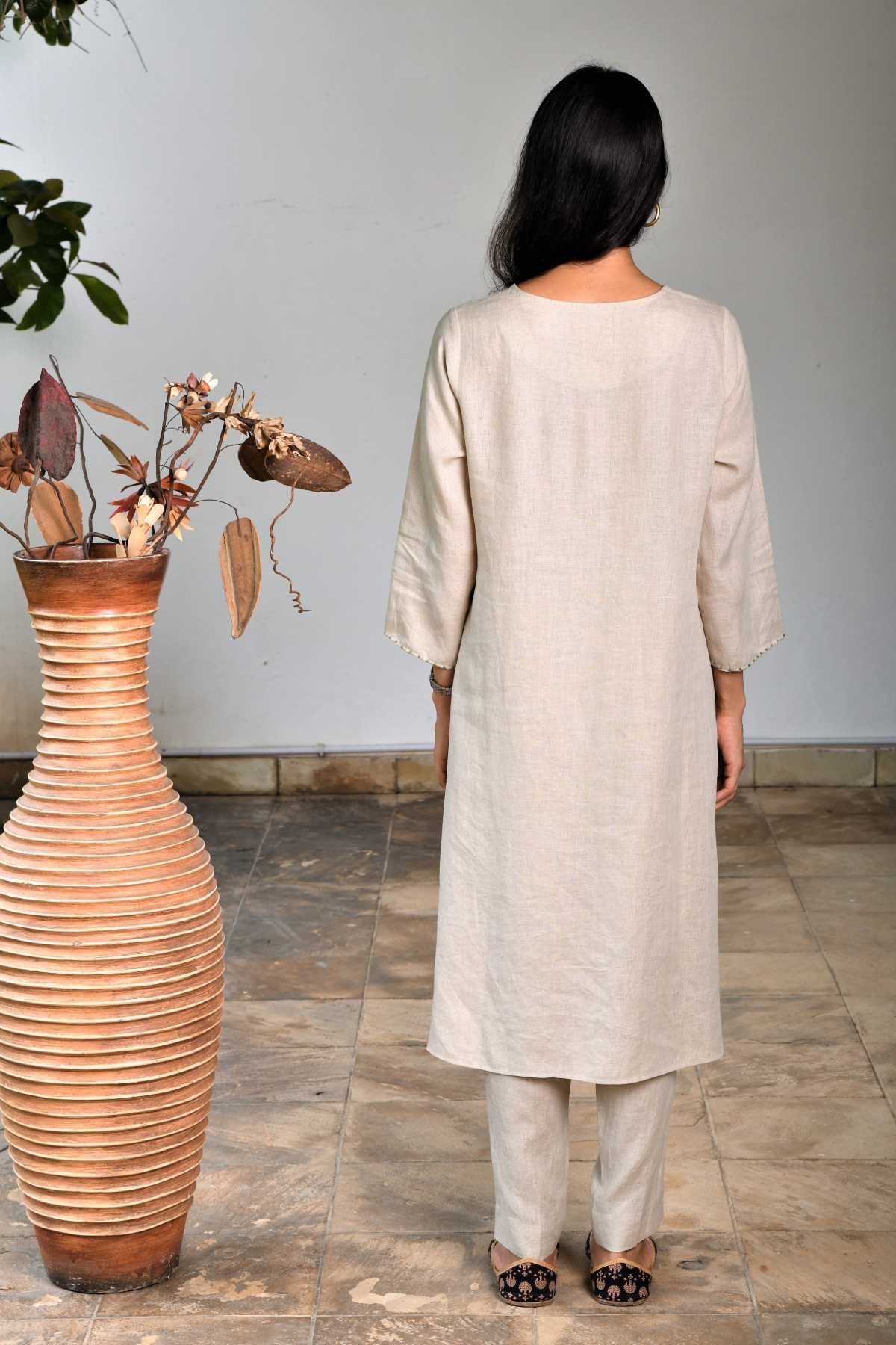 Beige Floral Embroidered Tunic