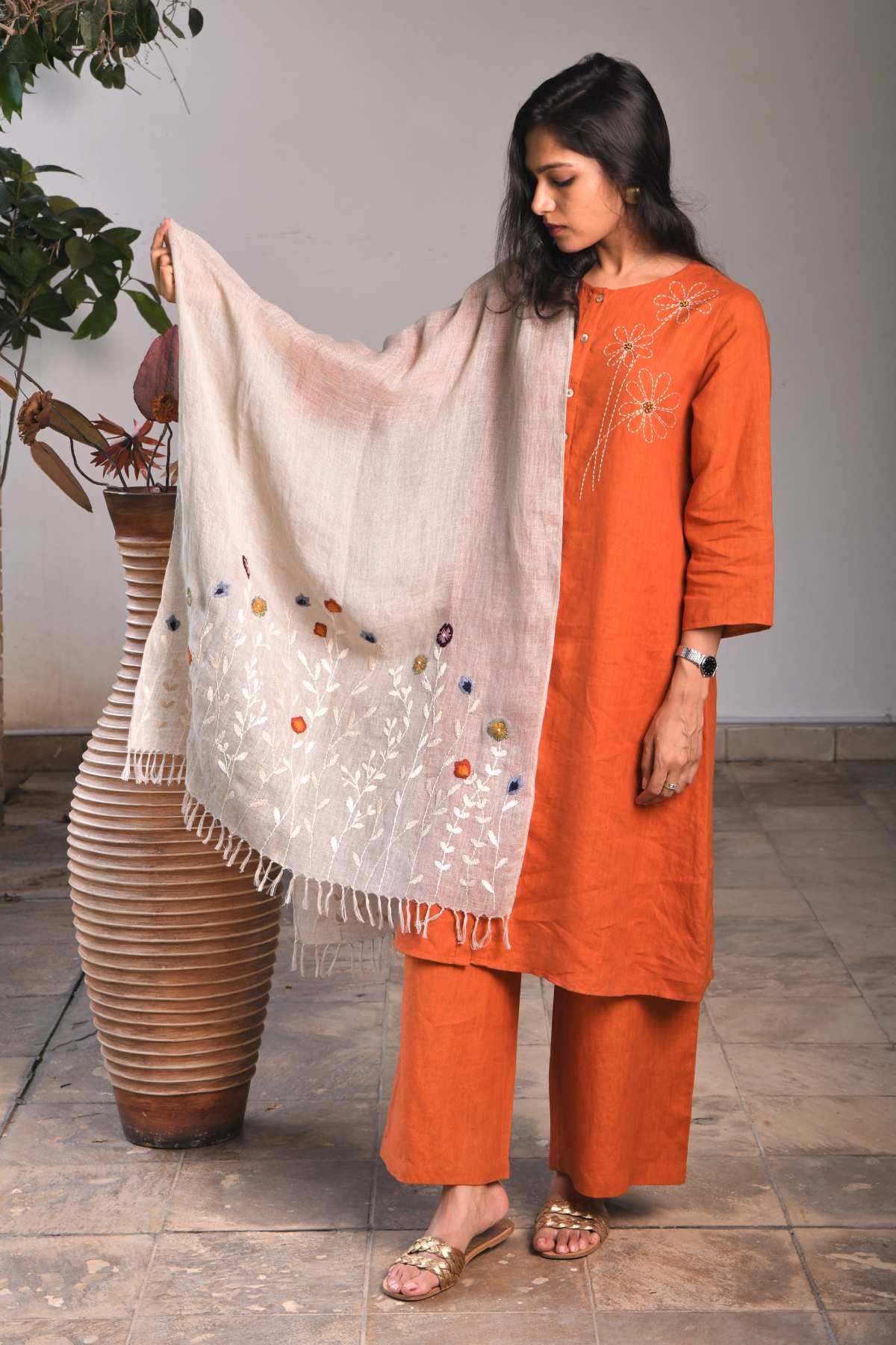 Buy Designer Embroidered Gauzy Stole Online