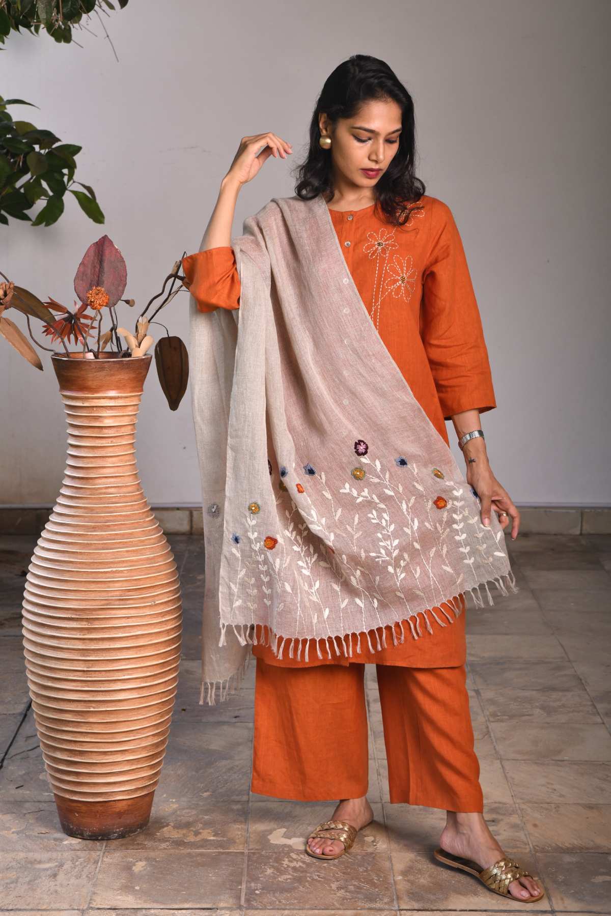 Embroidered Gauzy Stole