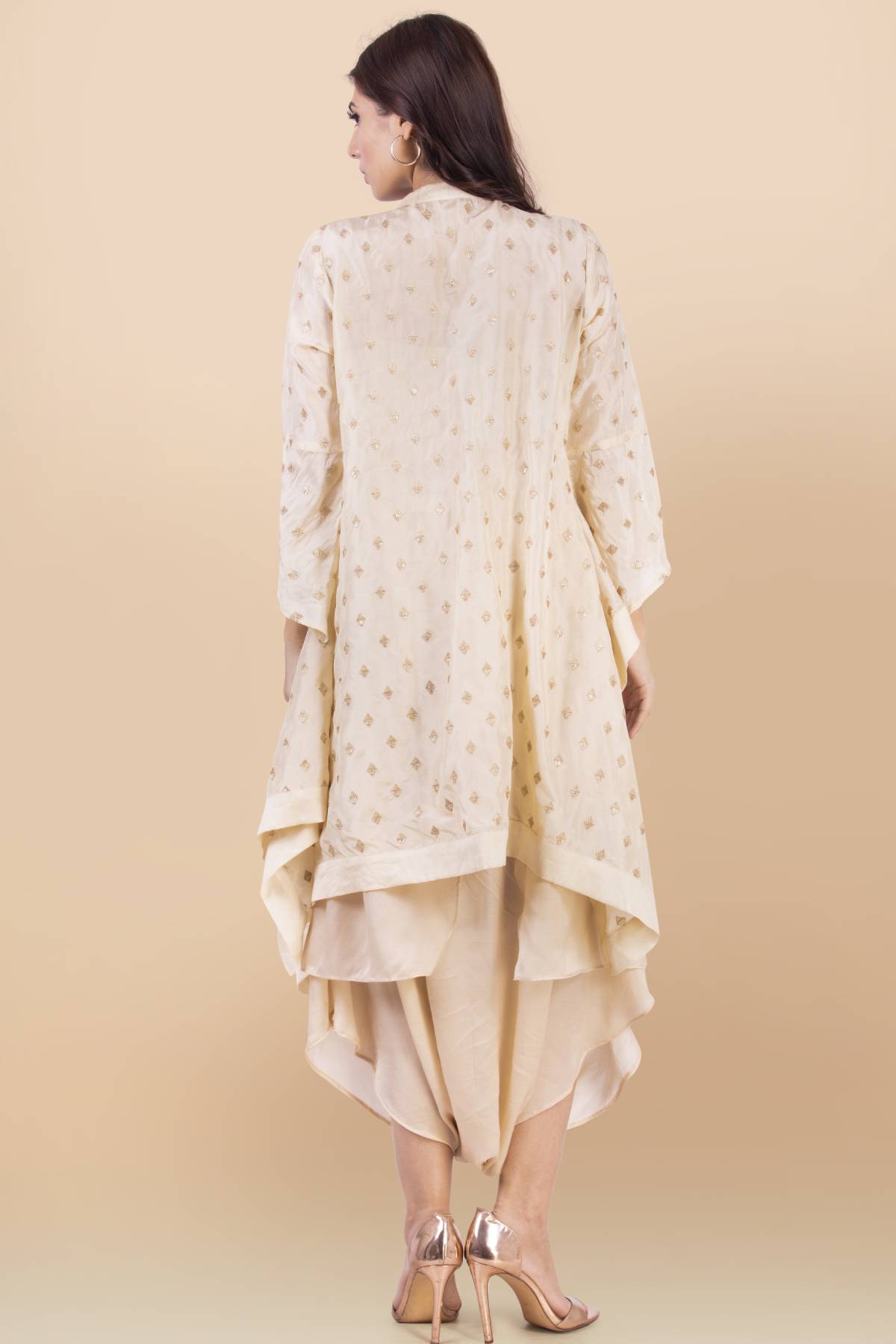 Cream Short Jacket & Drape Dhoti