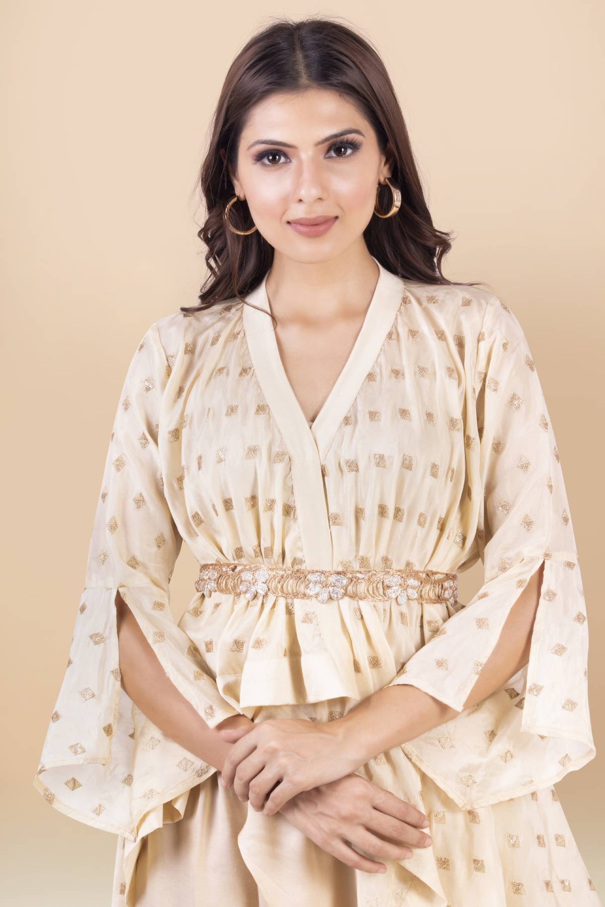 Cream Short Jacket & Drape Dhoti