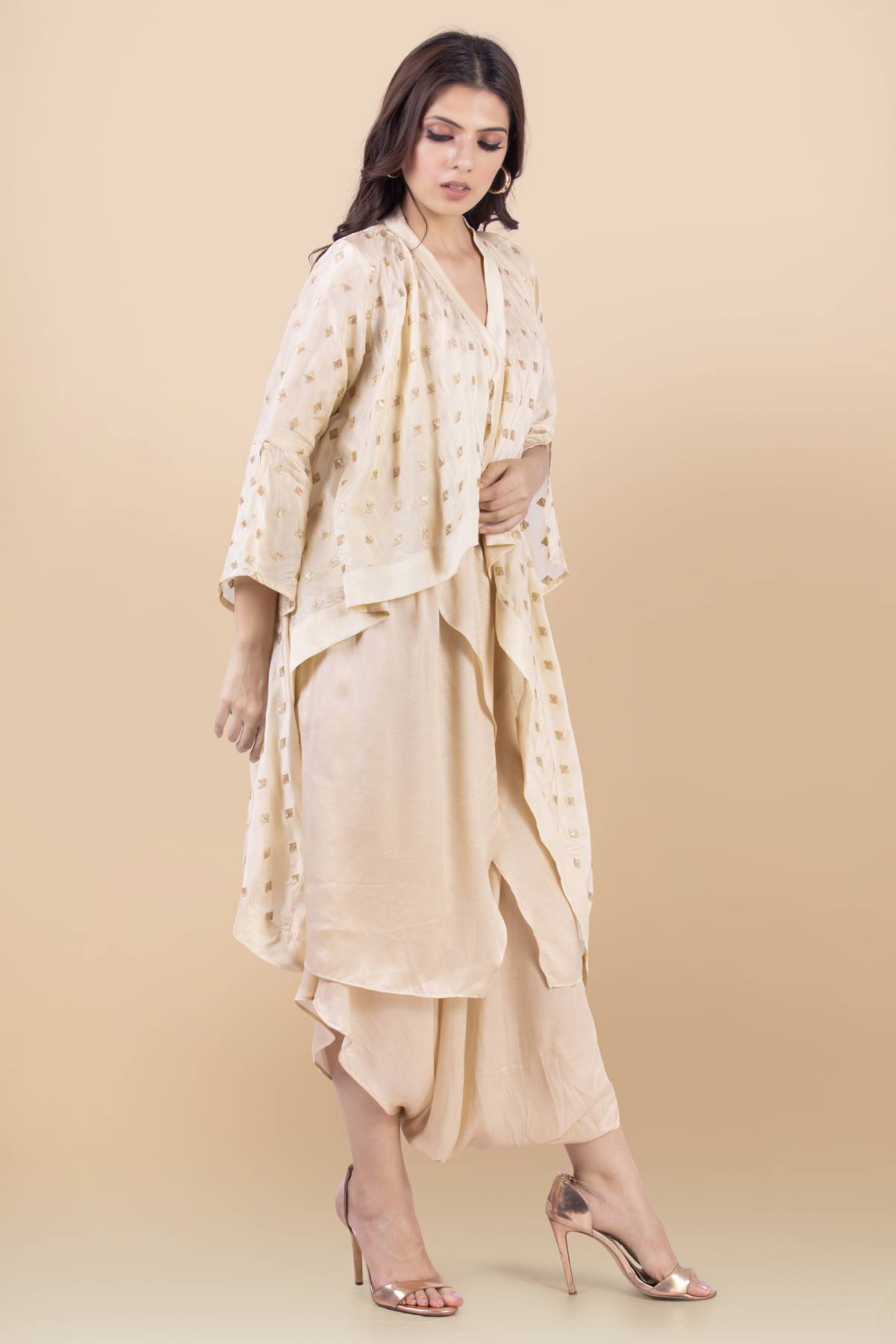Cream Short Jacket & Drape Dhoti