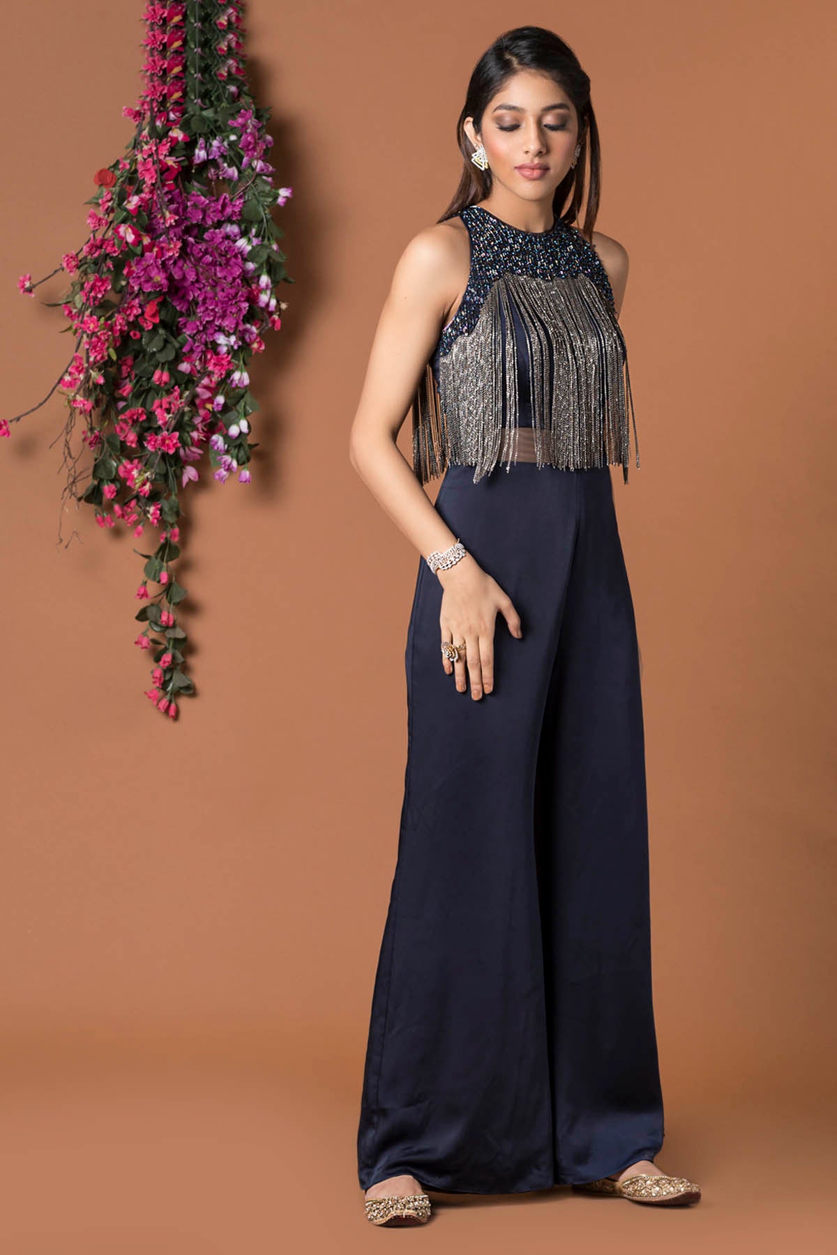Embroidered Tassel Chain Jumpsuit