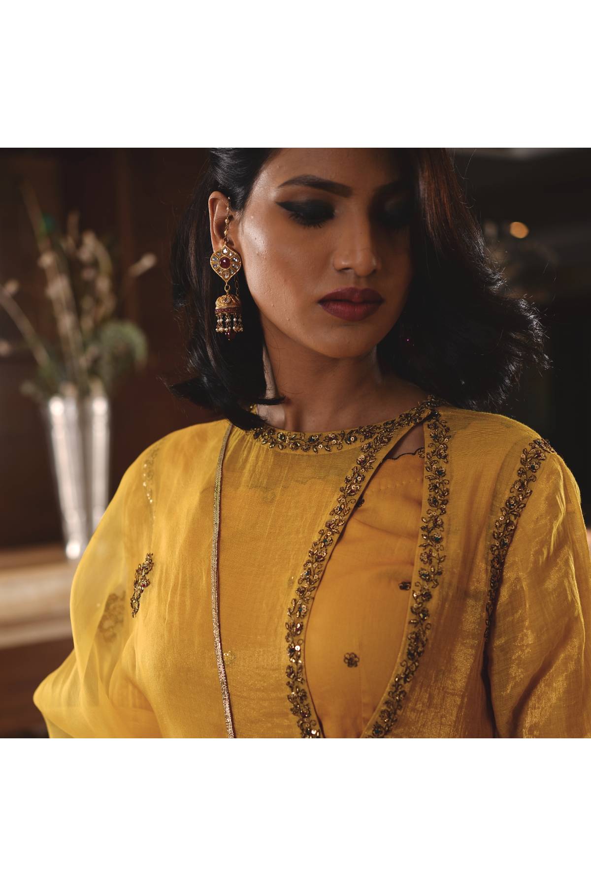 Yellow Aari Zardosi Kurta Set