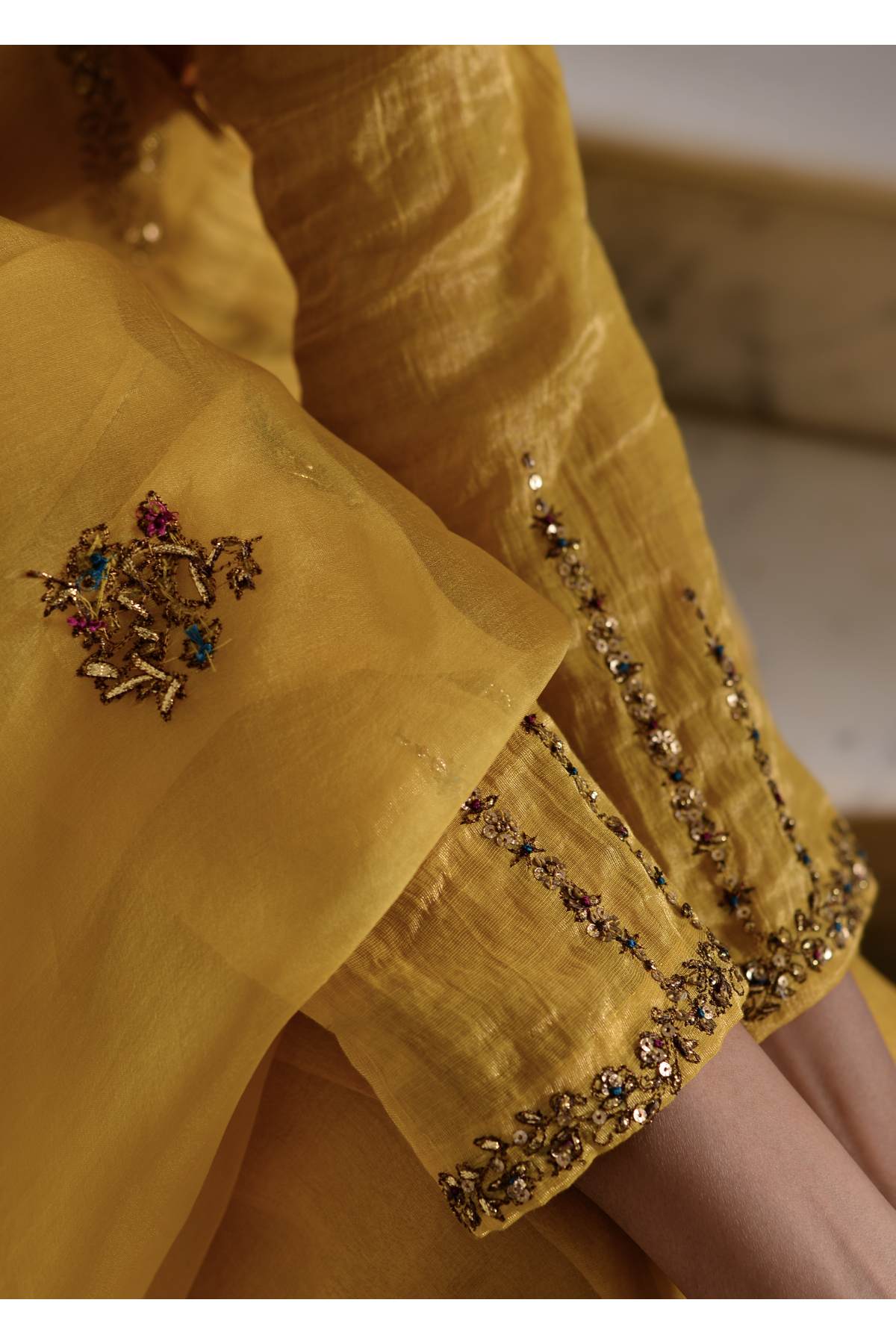 Yellow Aari Zardosi Kurta Set