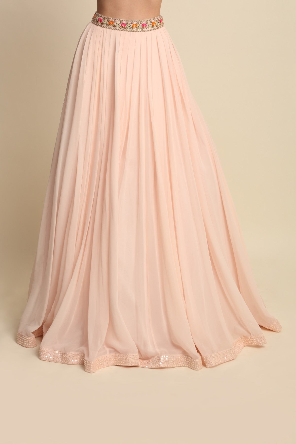 Blush Pink Deep Neck Lehenga Set