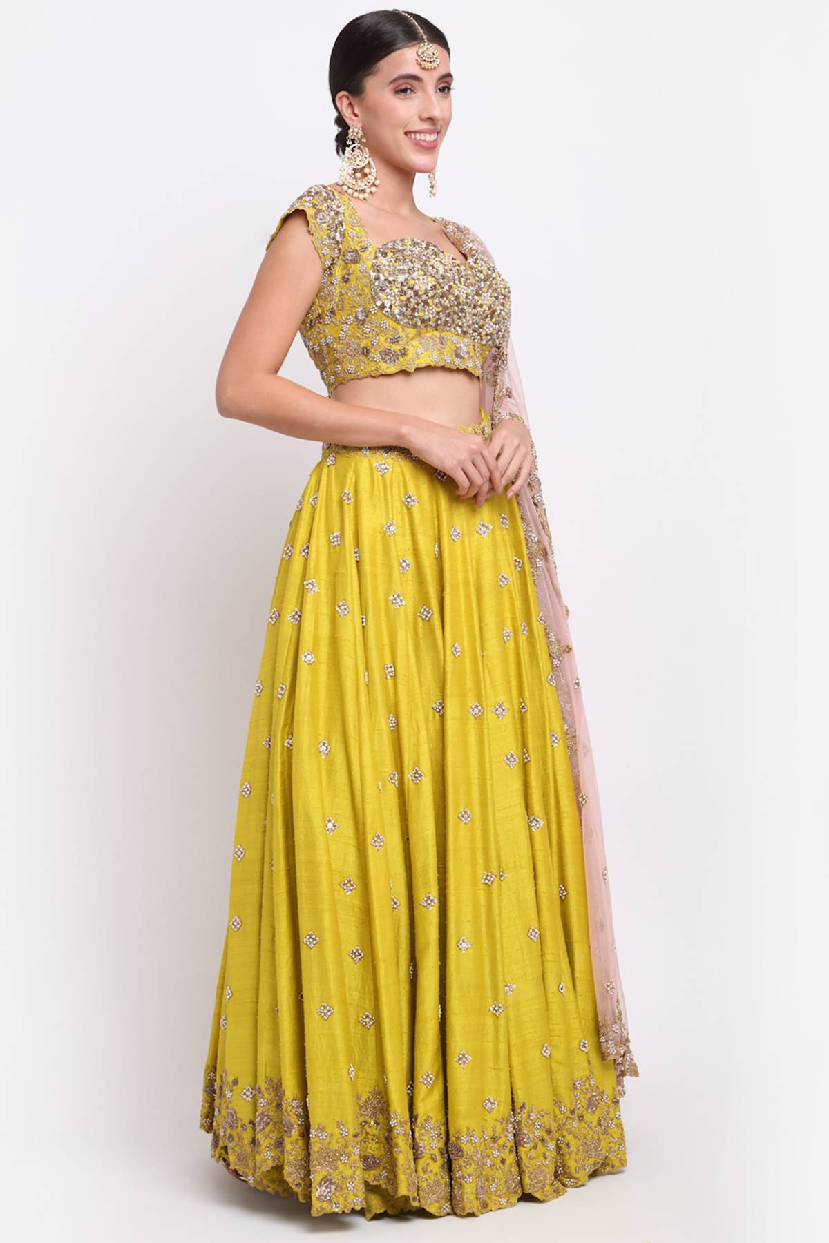 Green Zardosi Work Lehenga Set