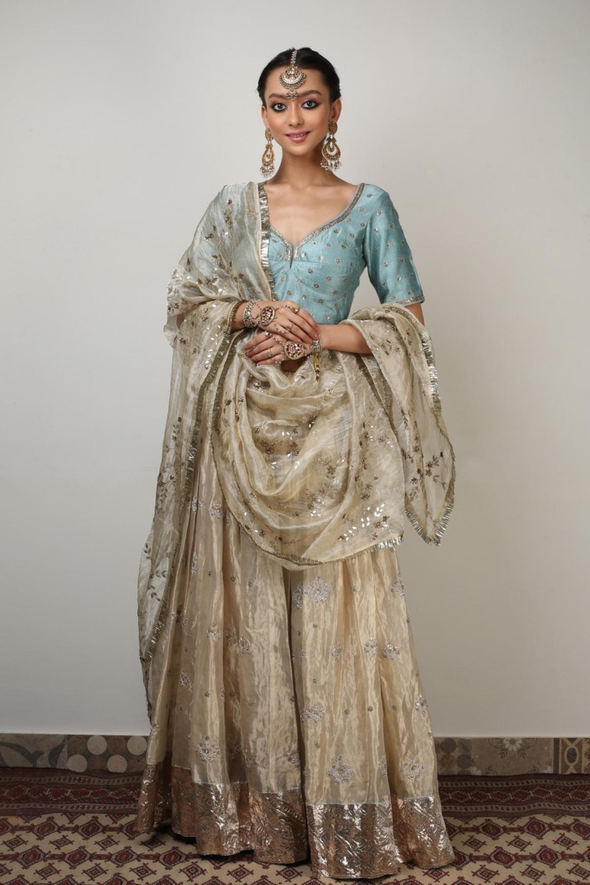 Blue Aari Zardosi Lehenga Set