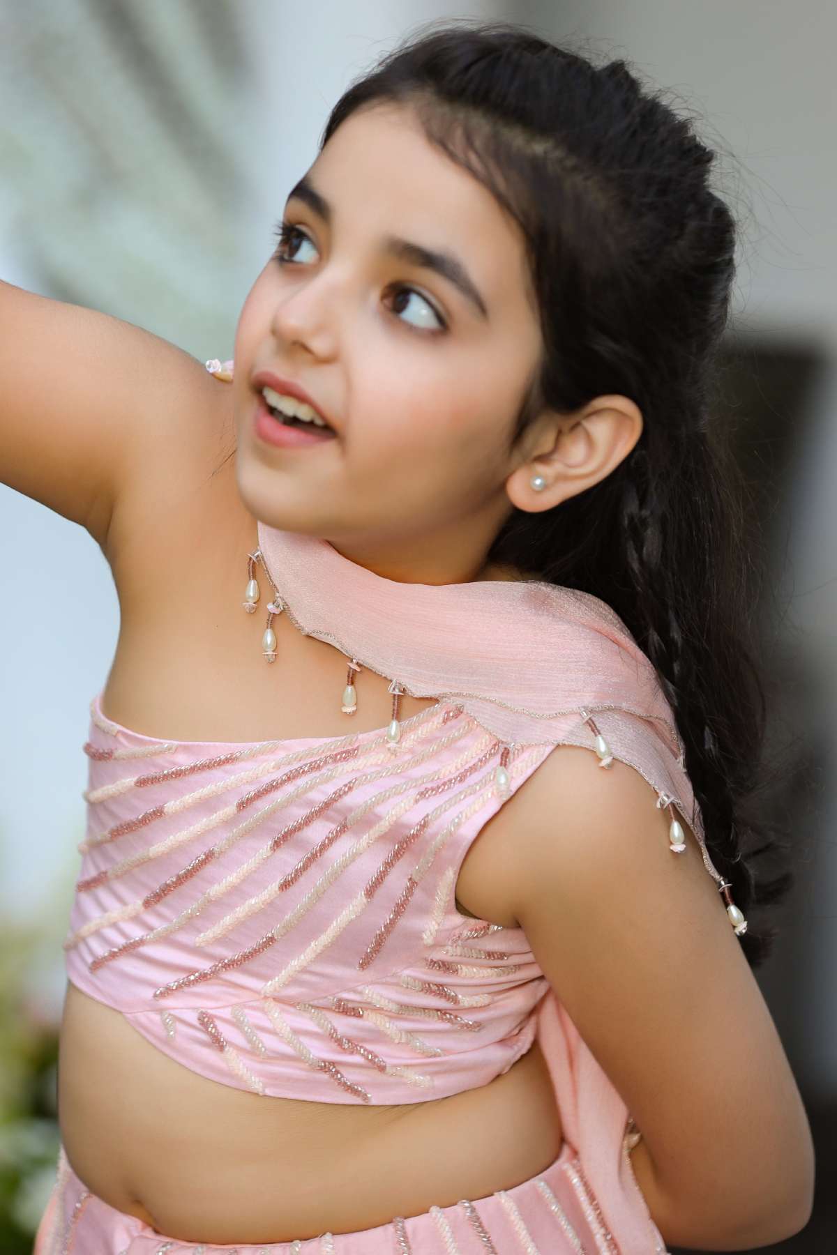 Peach One Shoulder Lehenga Set