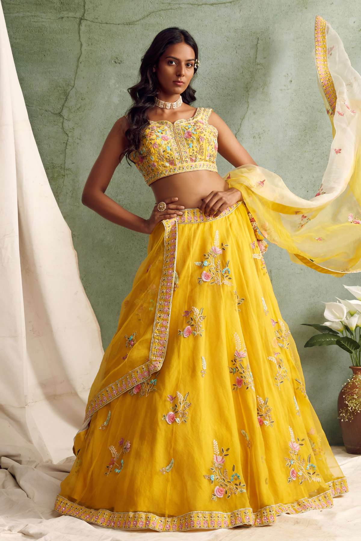 Yellow Zardosi Work Lehenga Set