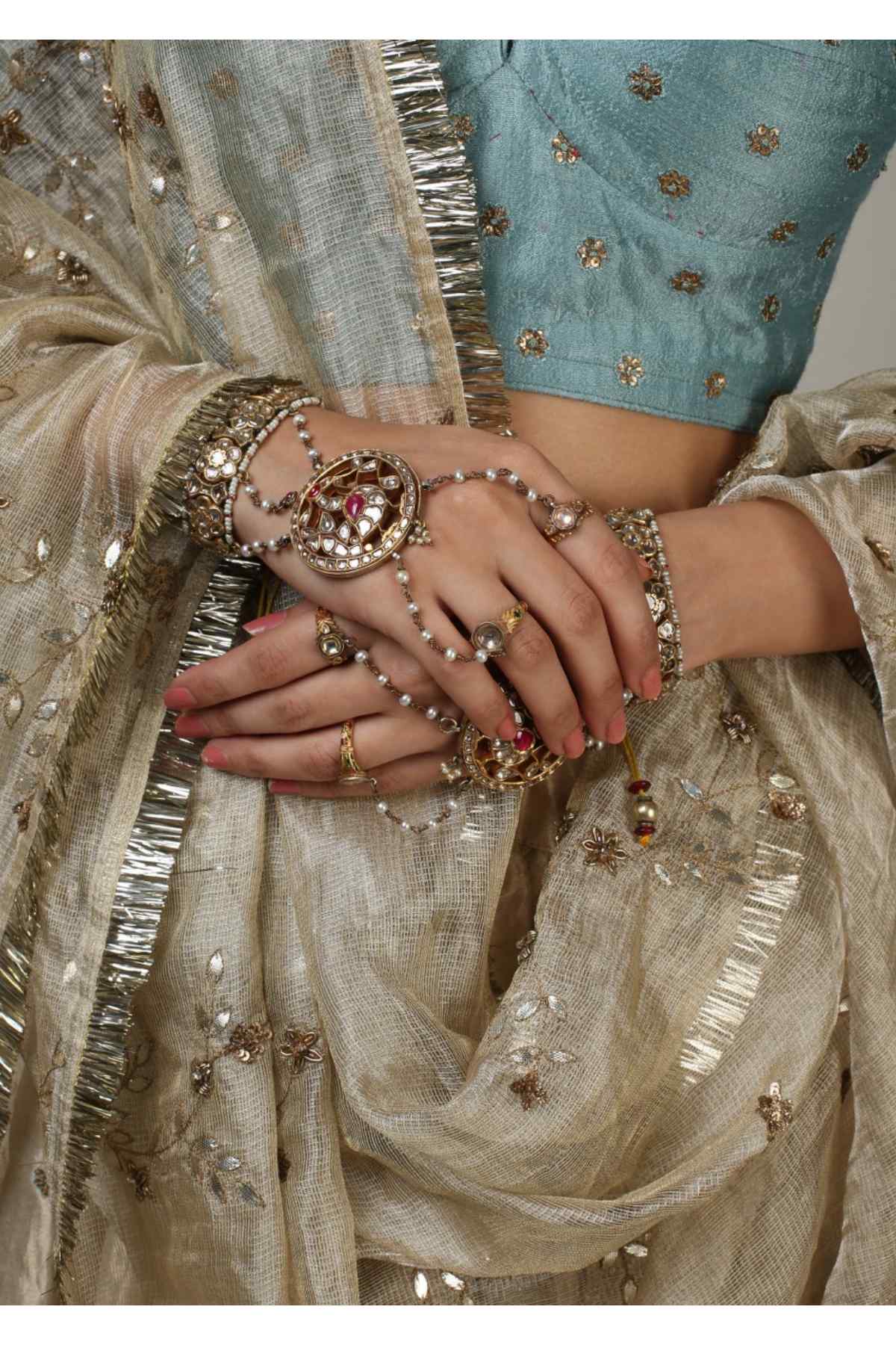 Blue Aari Zardosi Lehenga Set