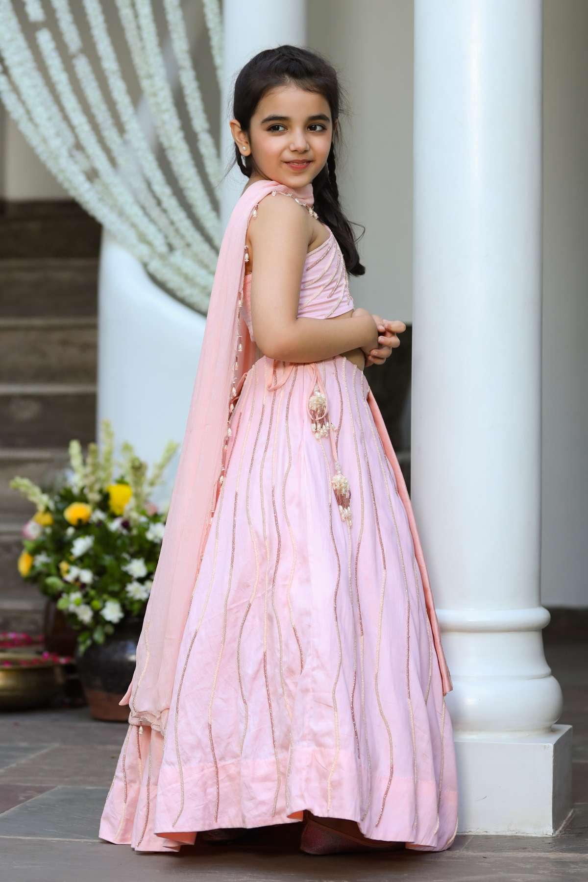 Peach One Shoulder Lehenga Set