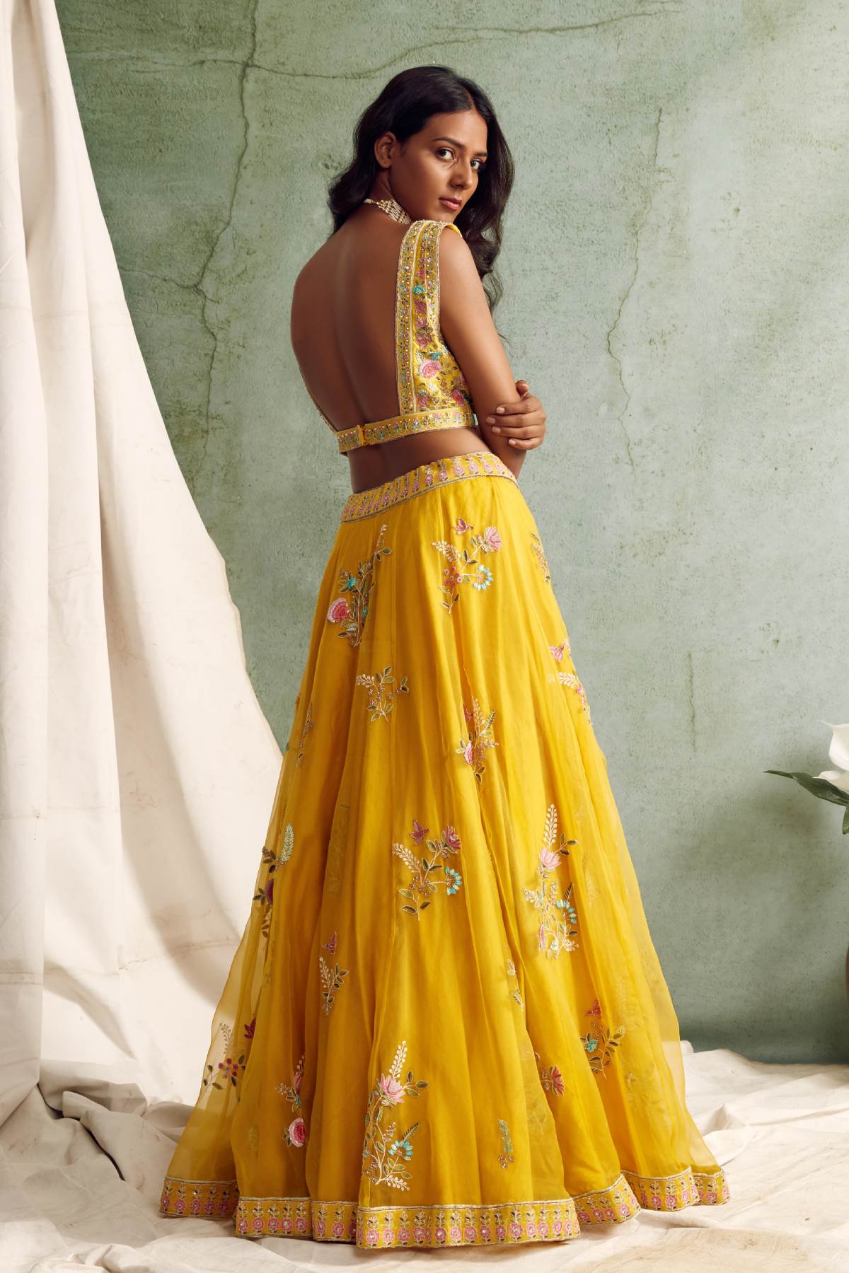 Yellow Zardosi Work Lehenga Set