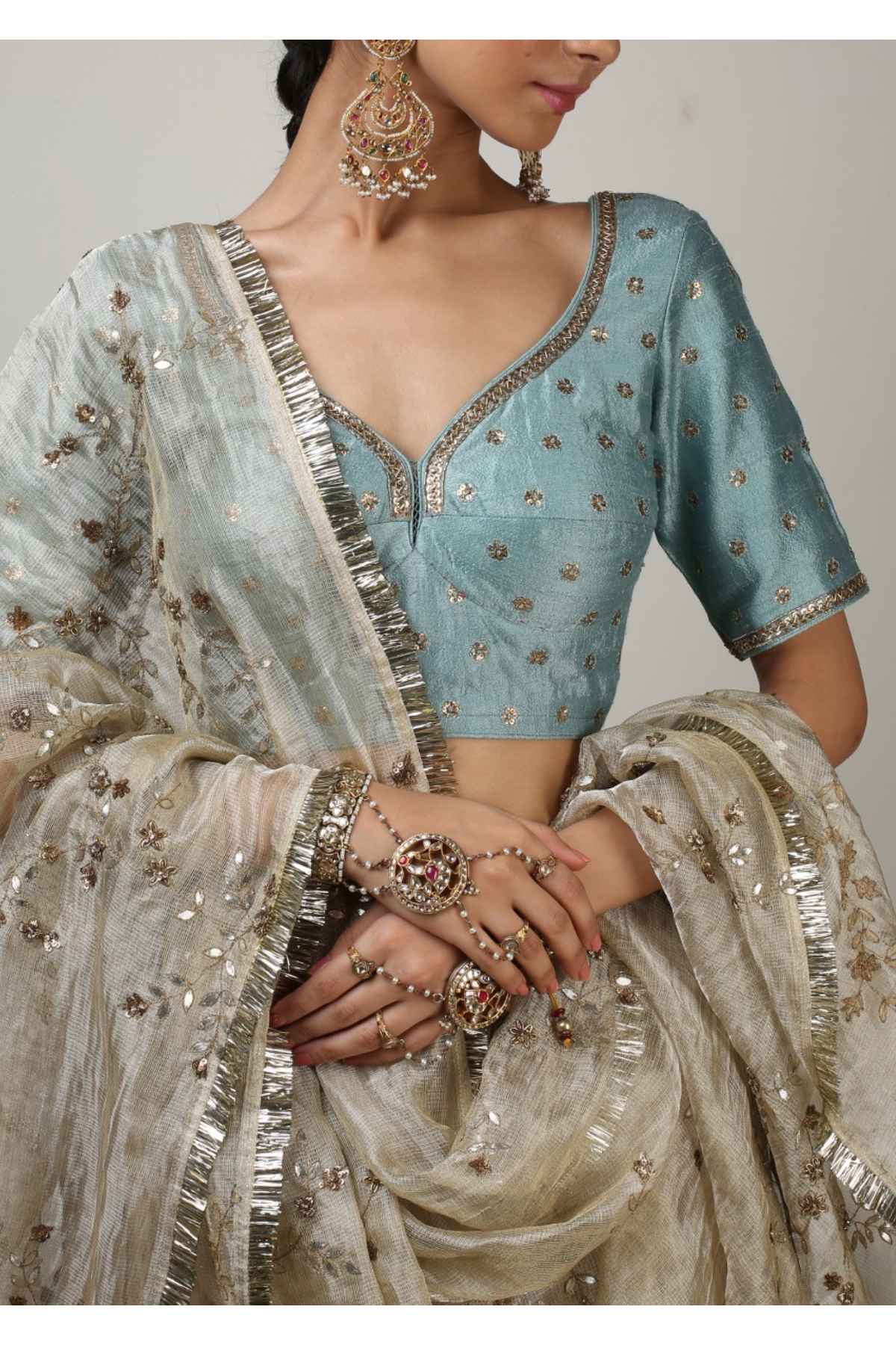 Blue Aari Zardosi Lehenga Set