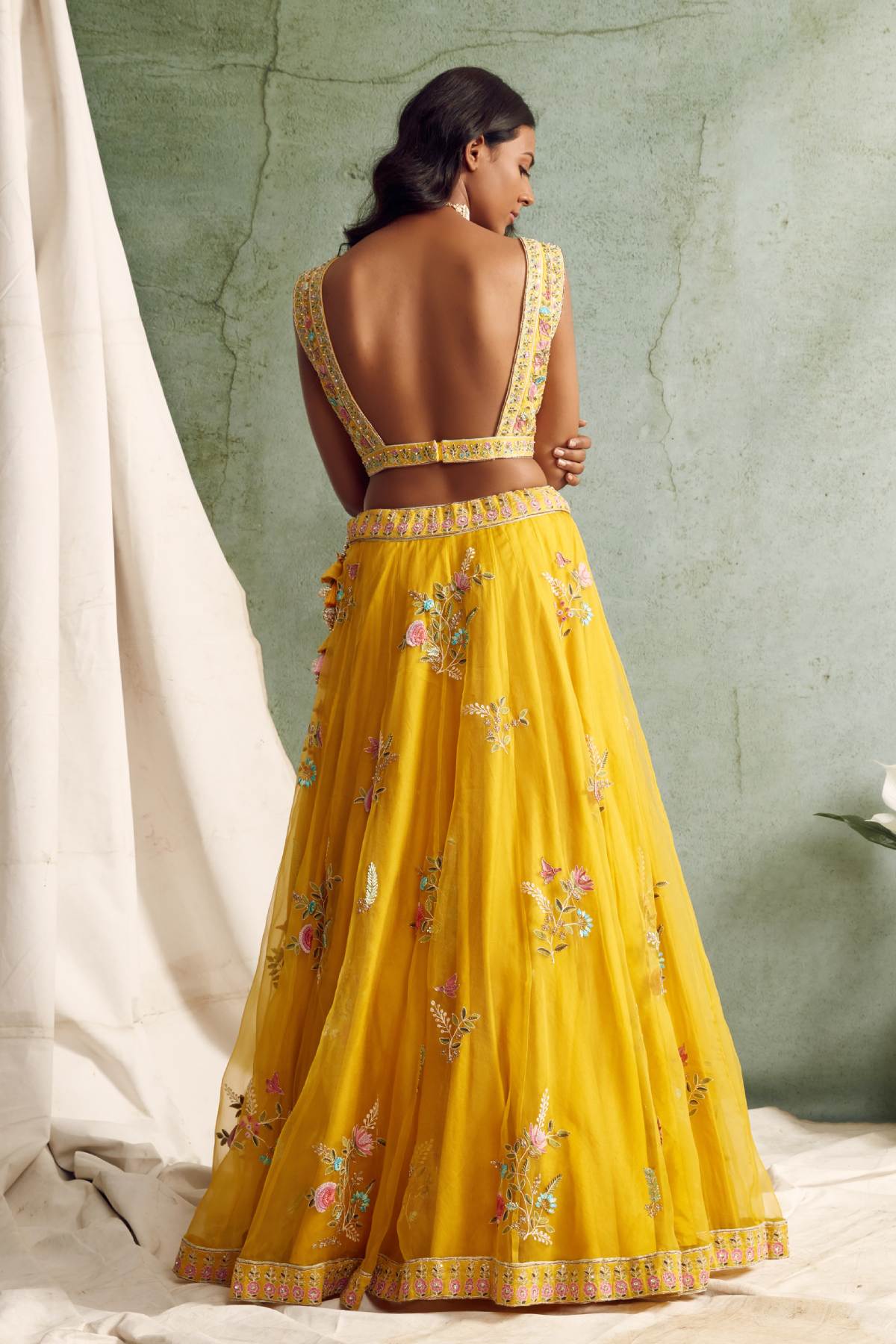 Yellow Zardosi Work Lehenga Set