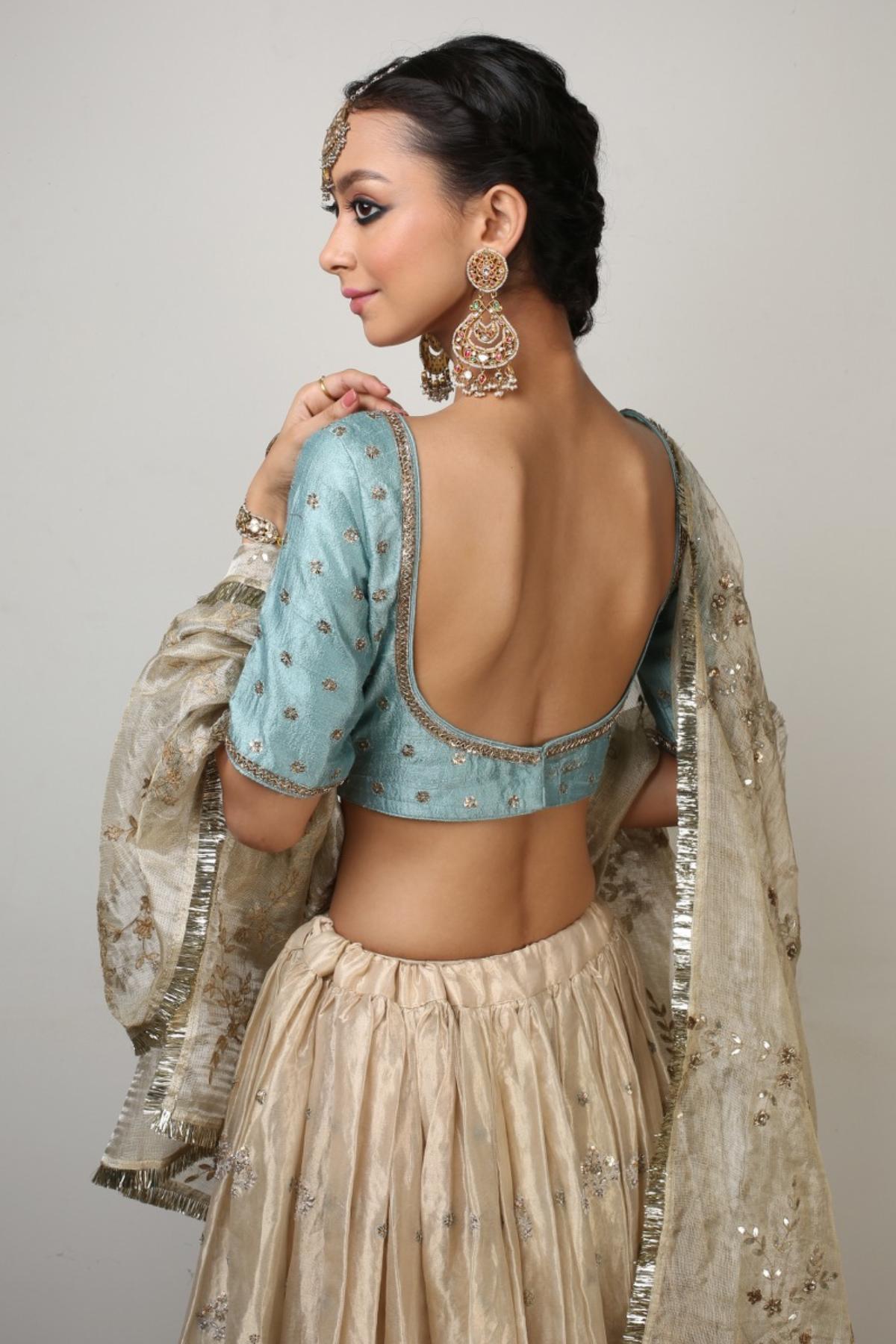 Blue Aari Zardosi Lehenga Set