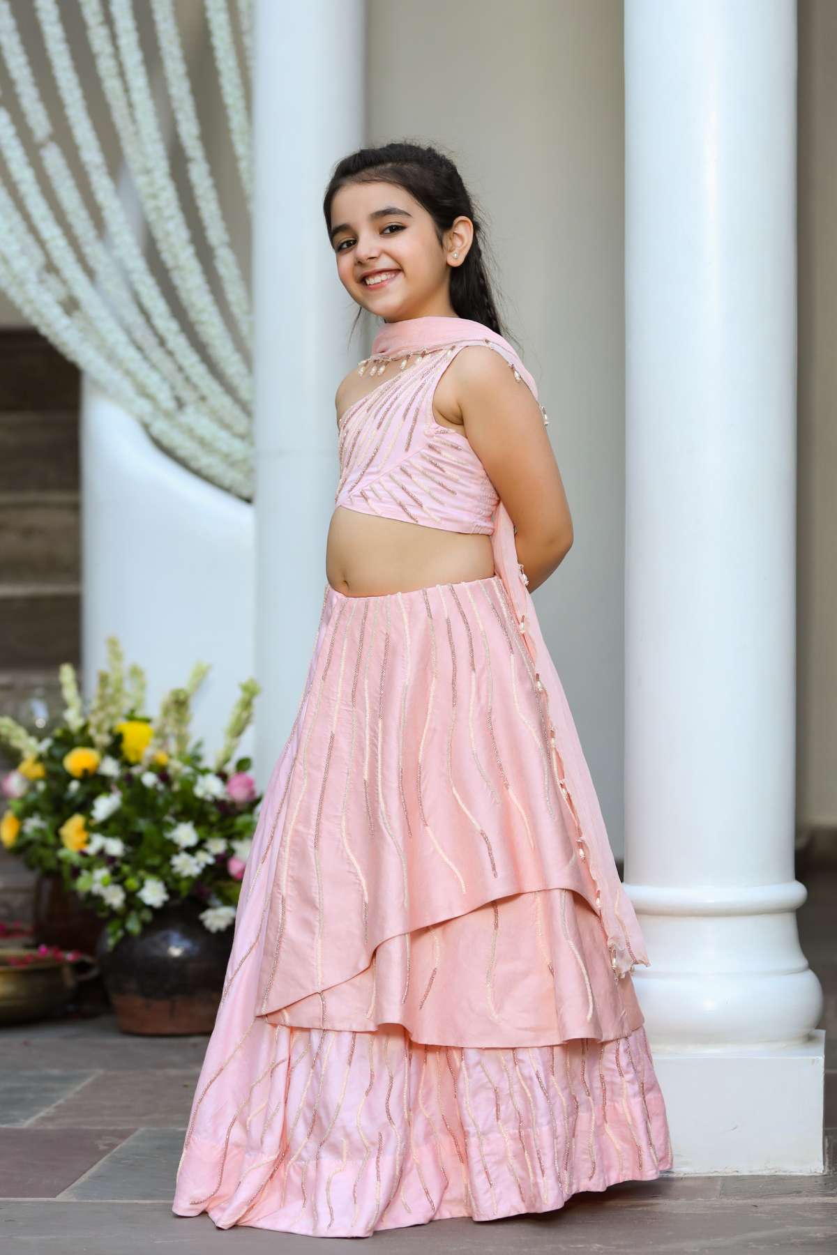 Peach One Shoulder Lehenga Set