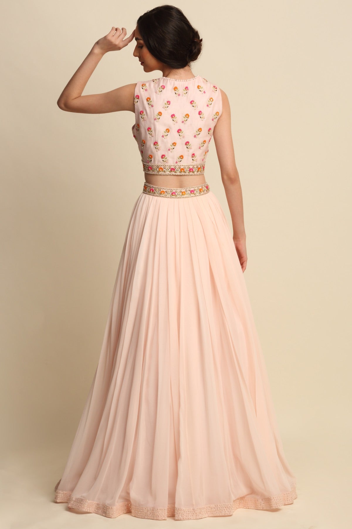 Blush Pink Deep Neck Lehenga Set