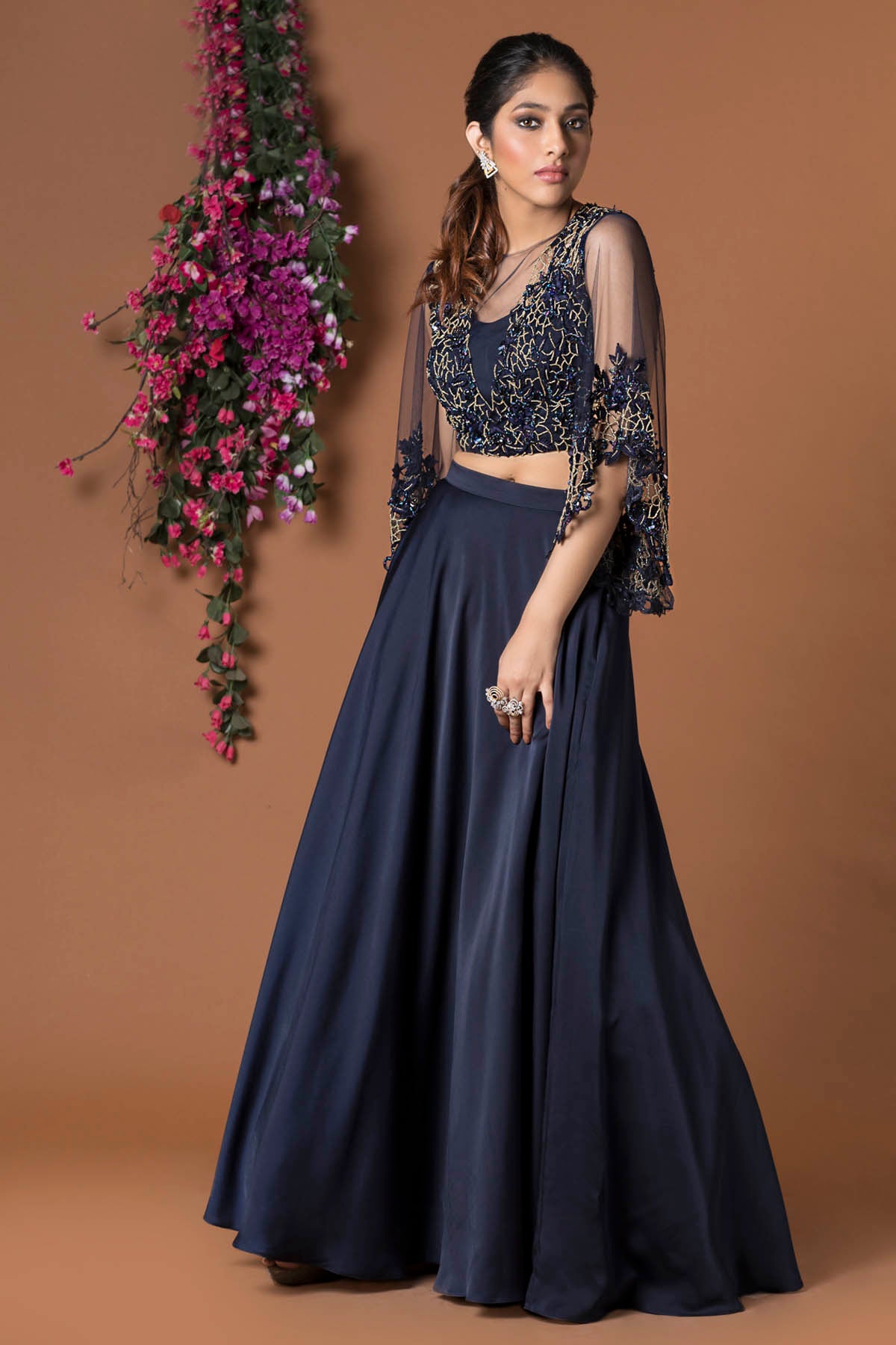 Navy Blue Flared Lehenga Set