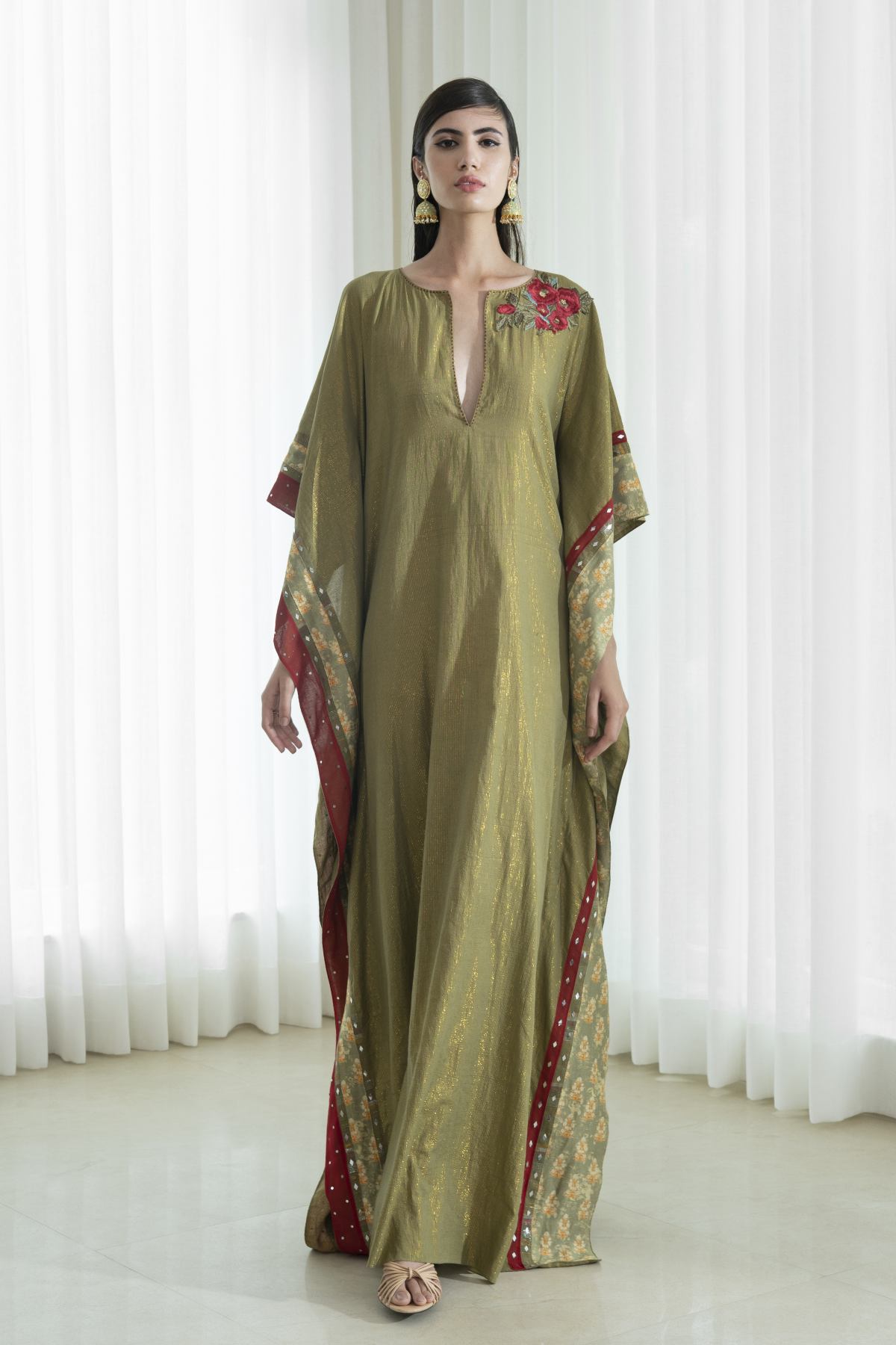 Buy Embroidered Panel Kaftan by Mandira Wirk