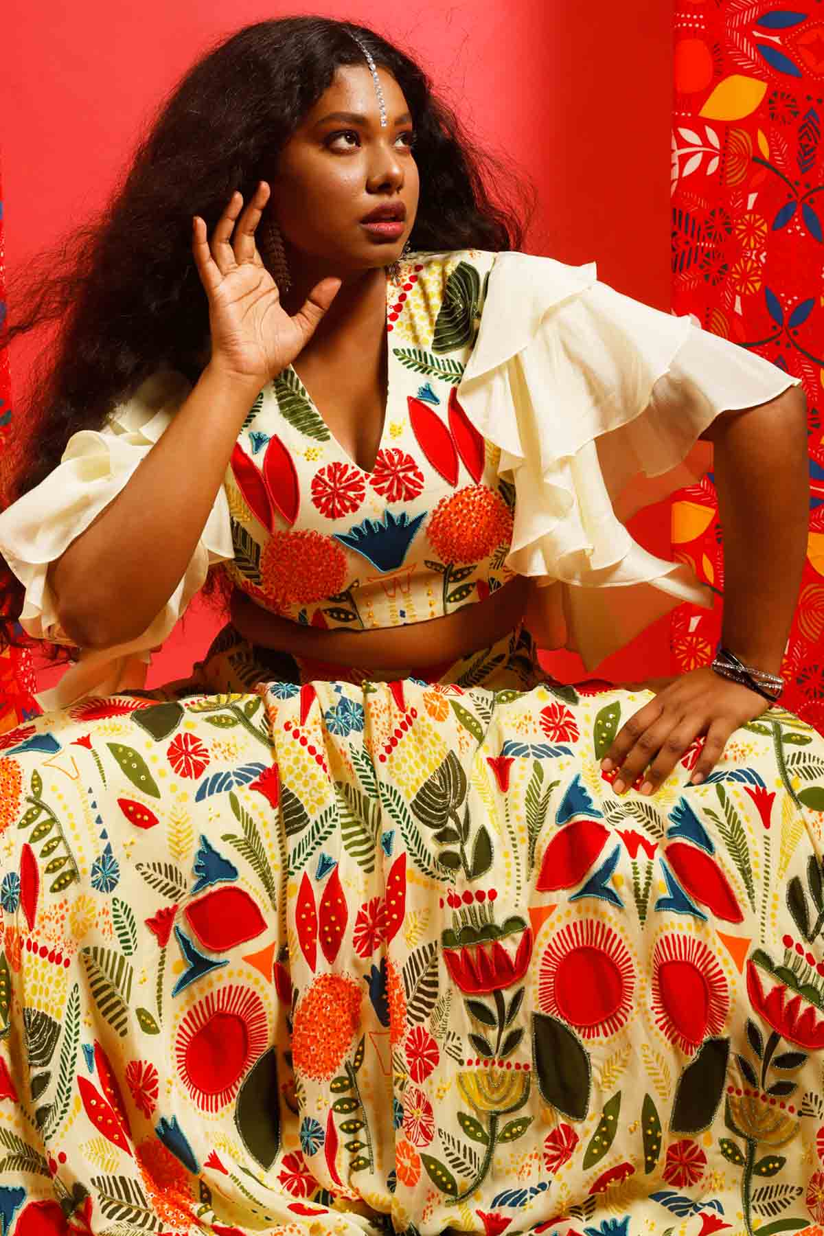 Embroidered & Printed Skirt Set