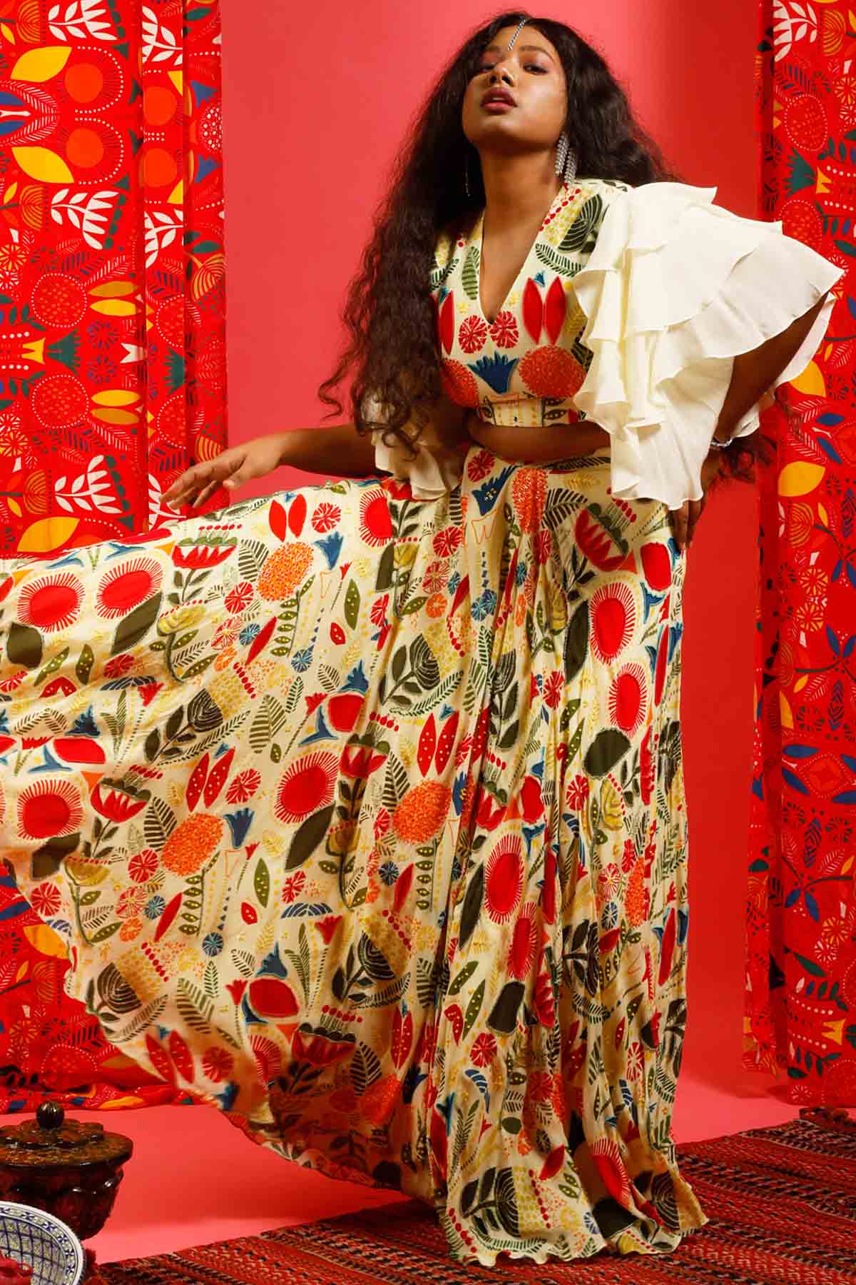 Embroidered & Printed Skirt Set