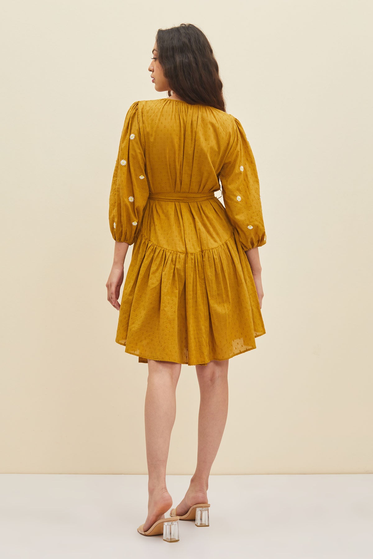 Yellow Embroidered Ruffle Dress