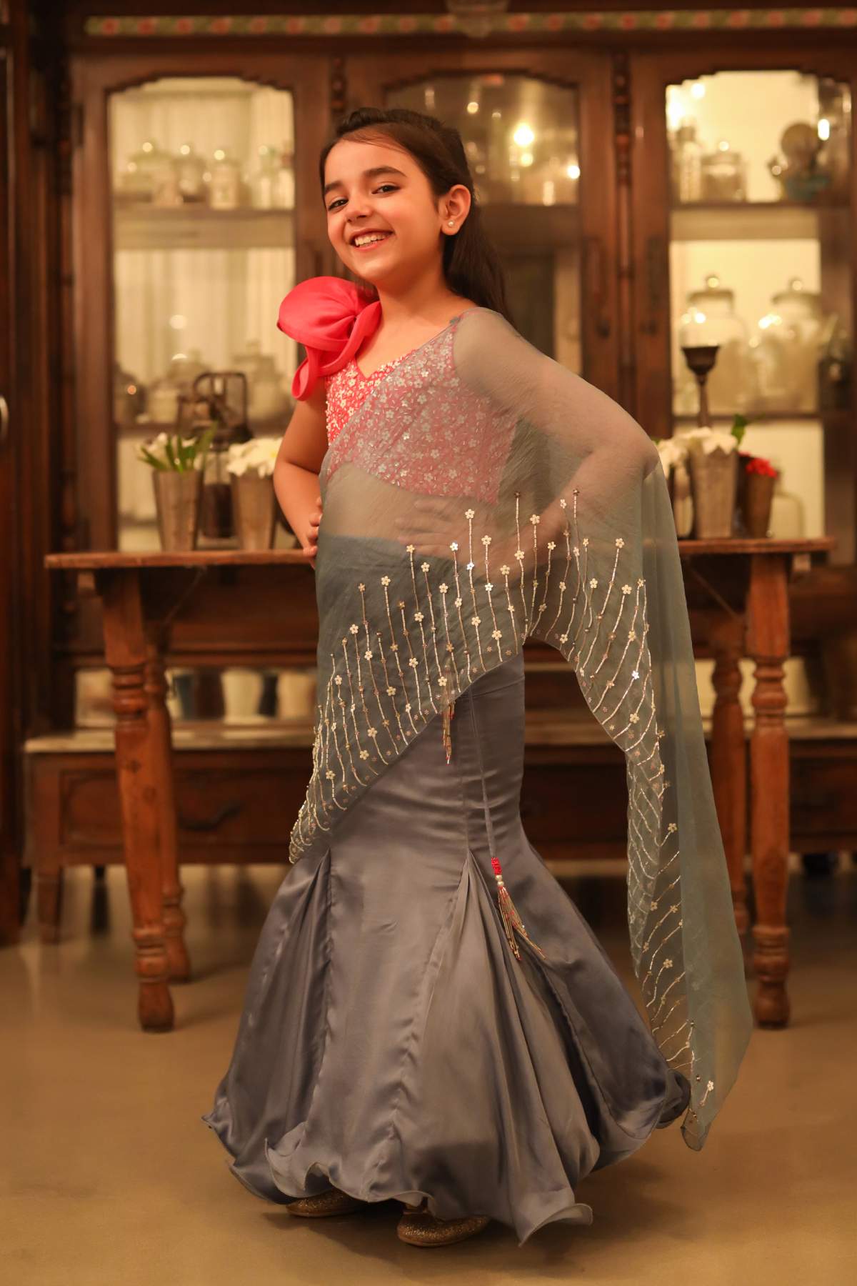 Embroidered Drape Sequins Saree