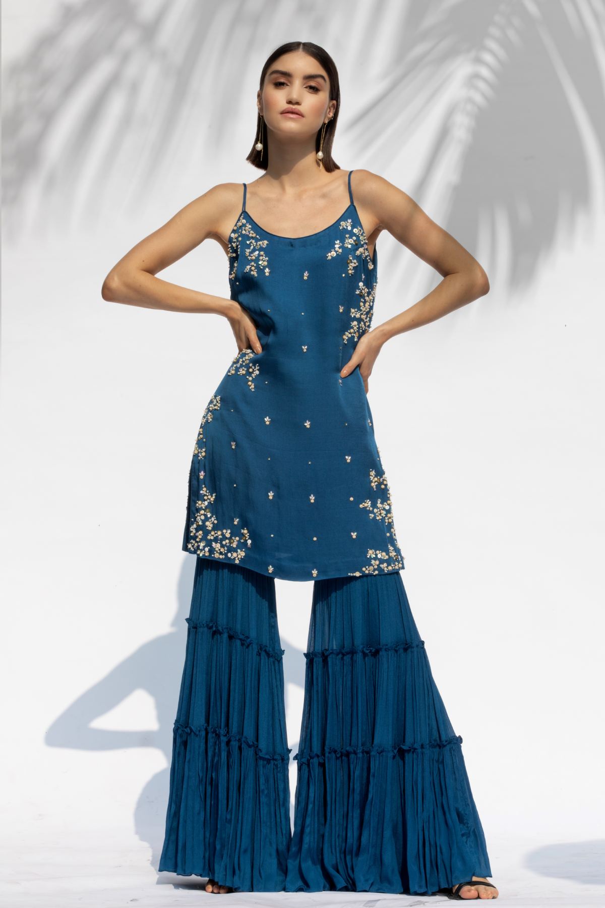 Blue Beads Tiered Sharara Set
