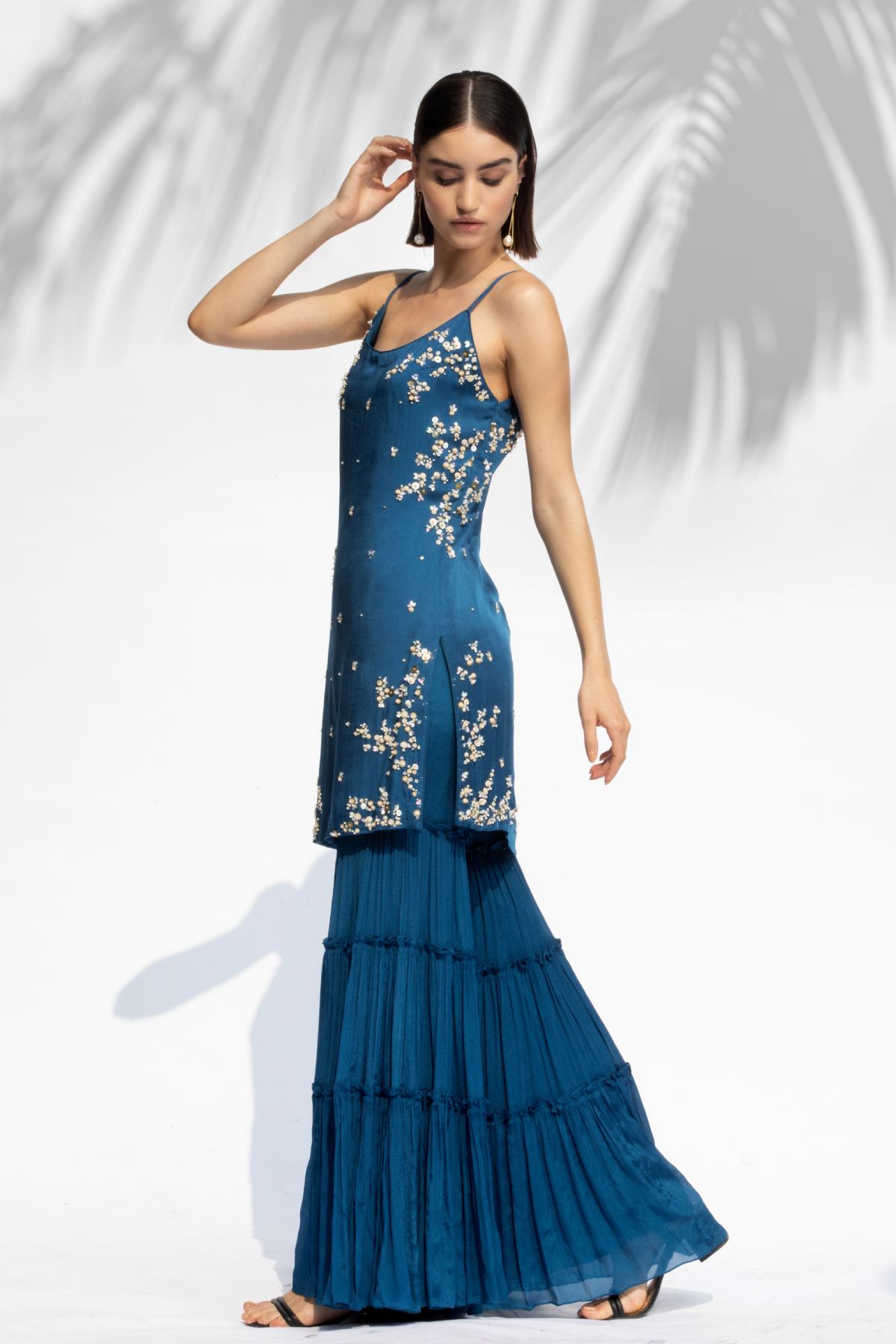 Blue Beads Tiered Sharara Set