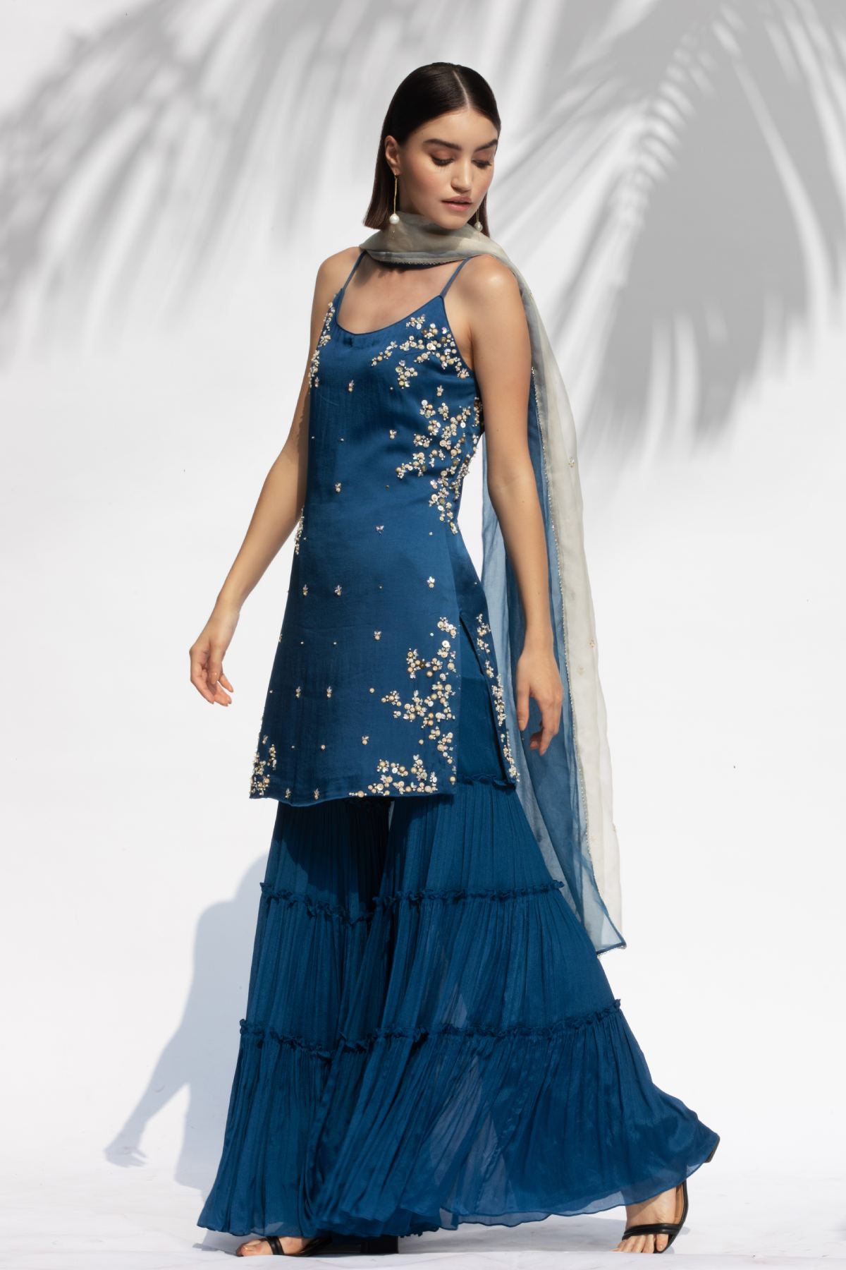 Blue Beads Tiered Sharara Set