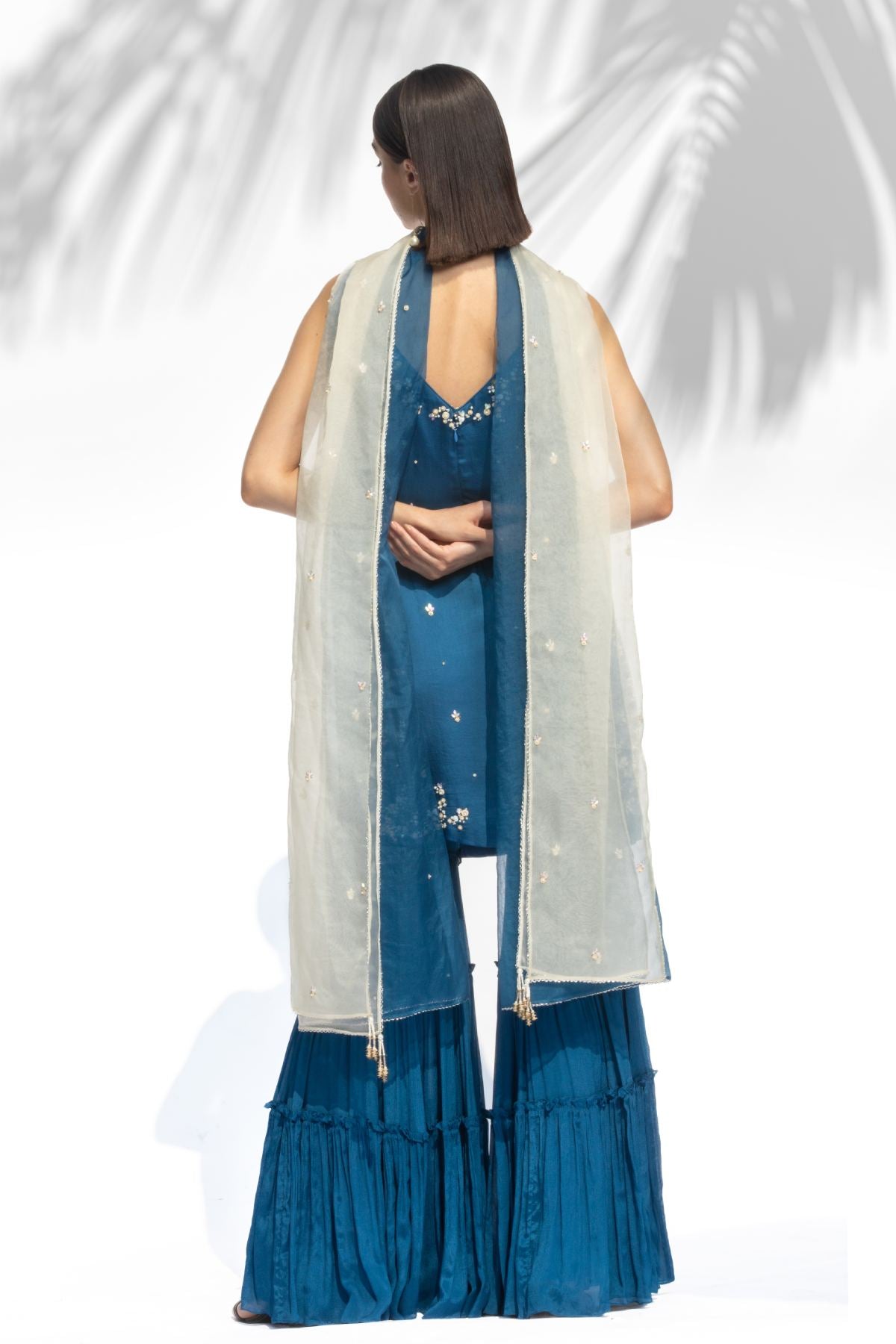 Blue Beads Tiered Sharara Set