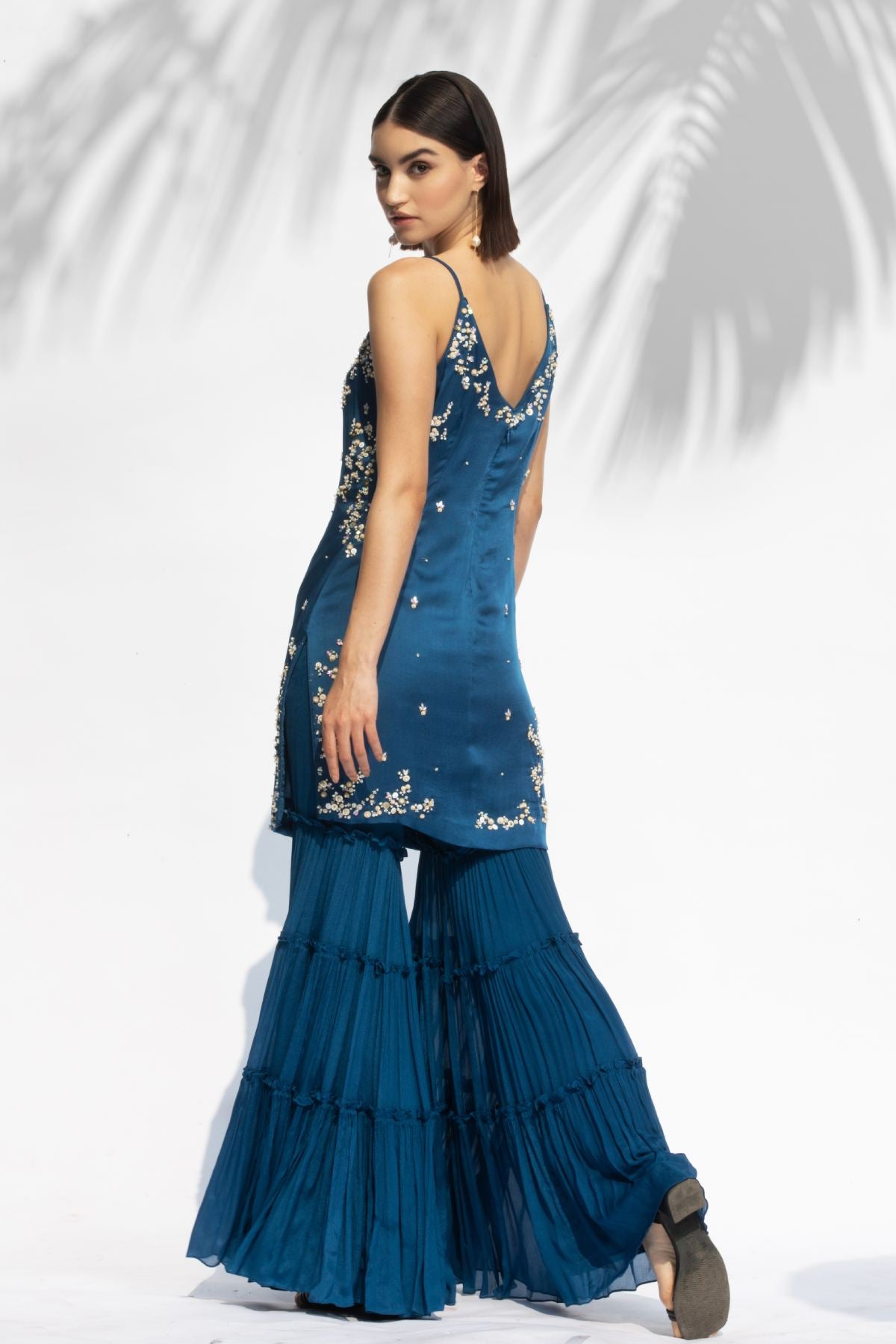 Blue Beads Tiered Sharara Set