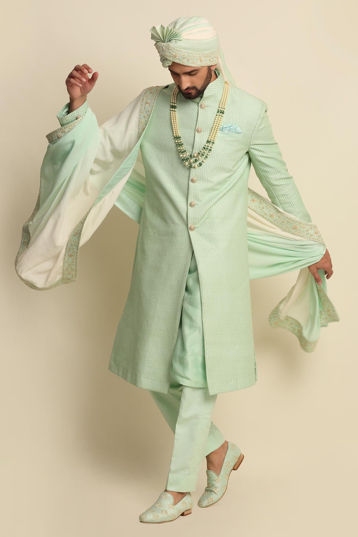 Green Embroidered Sherwani Set
