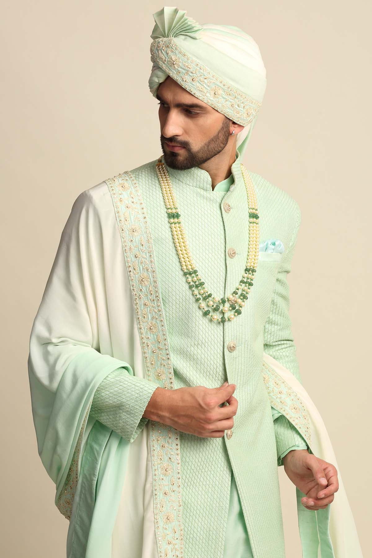 Green Embroidered Sherwani Set