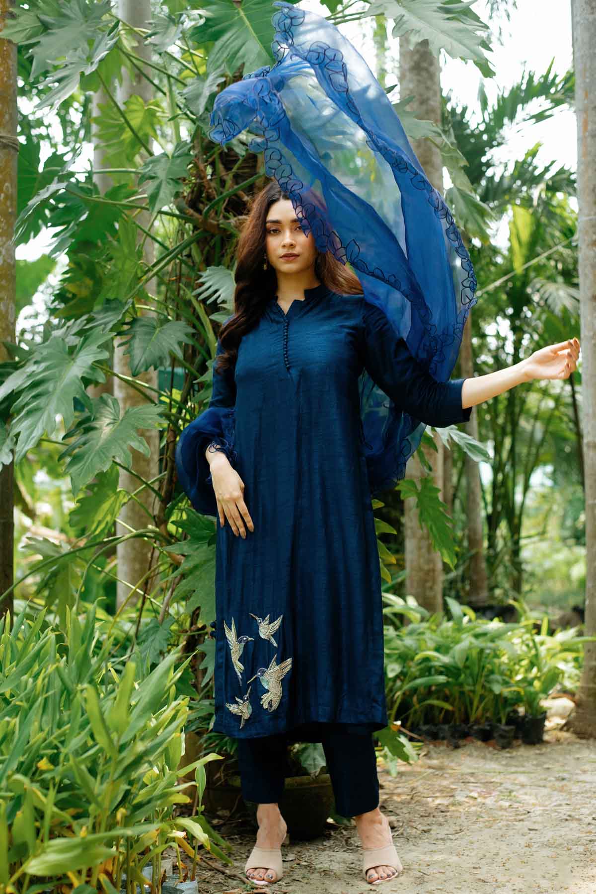 Embroidered Dola Silk Kurta Set