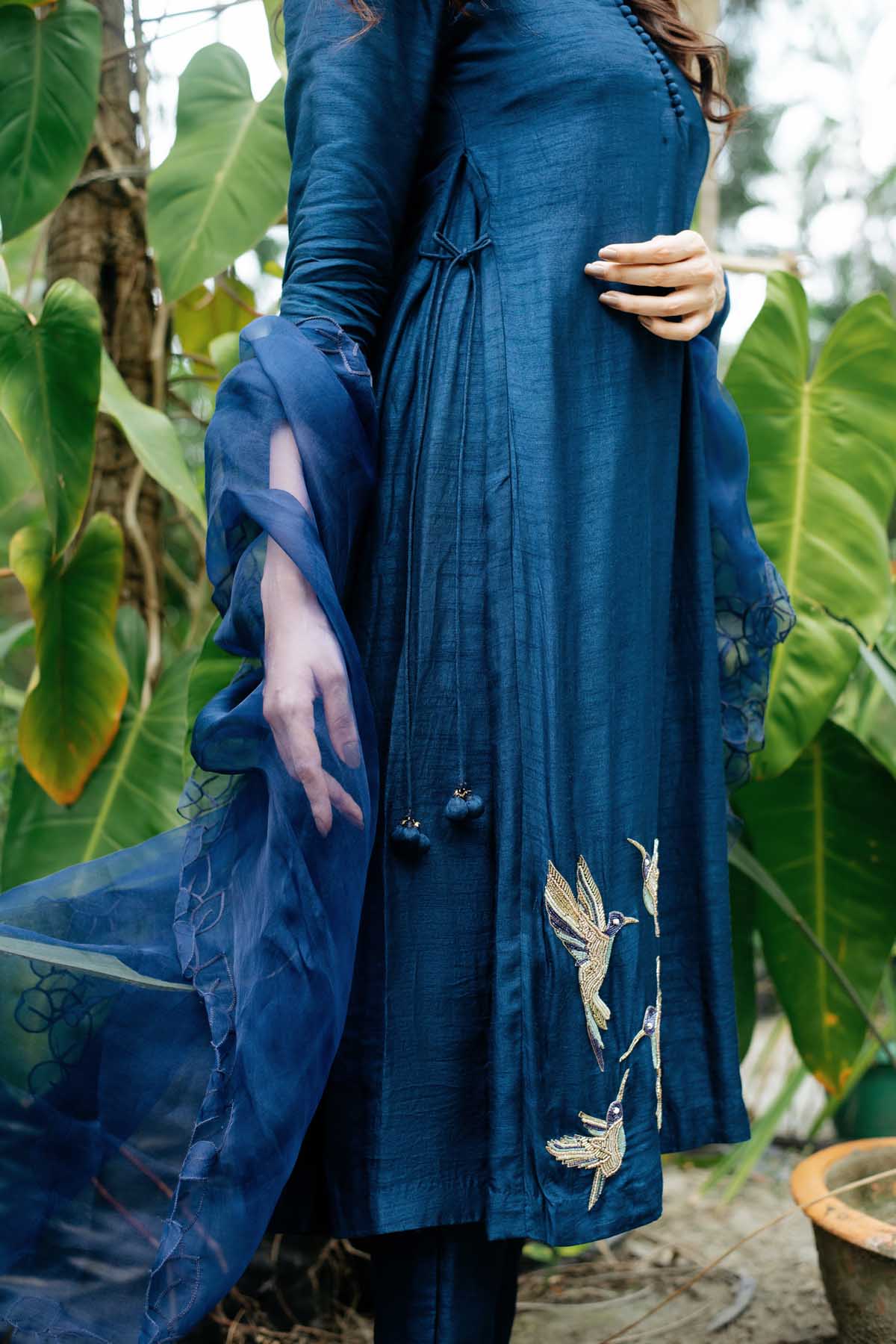 Embroidered Dola Silk Kurta Set