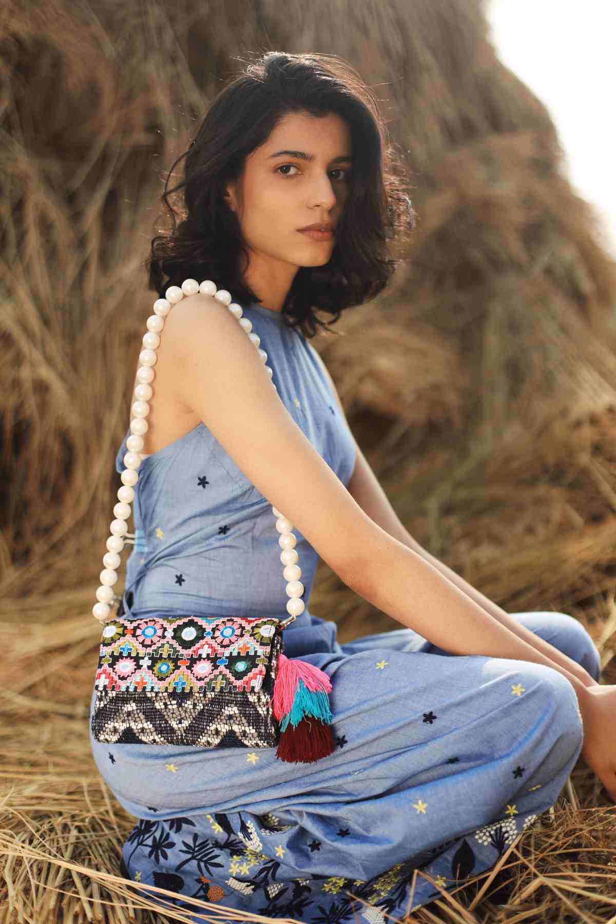 Buy Designer Embroidered Tassel Bag Online