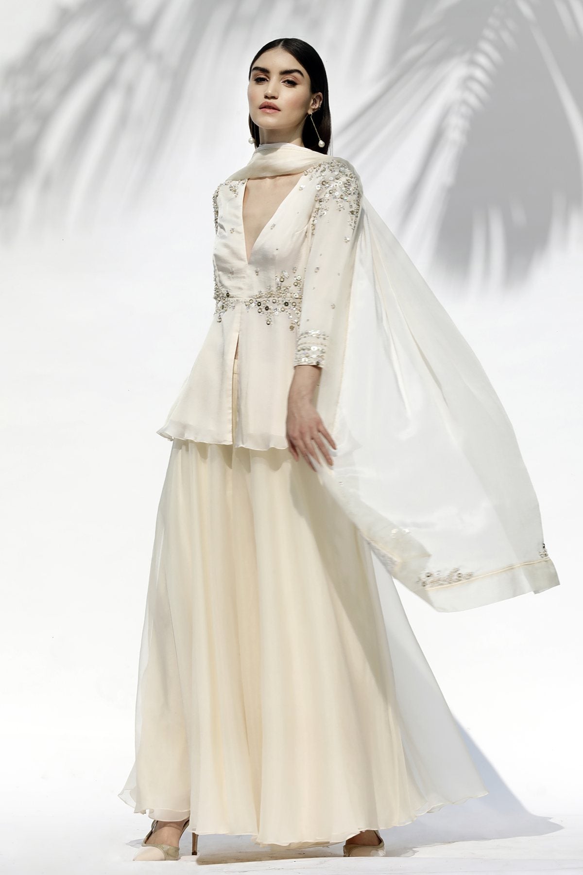 Embroidered Ivory Tunic Set