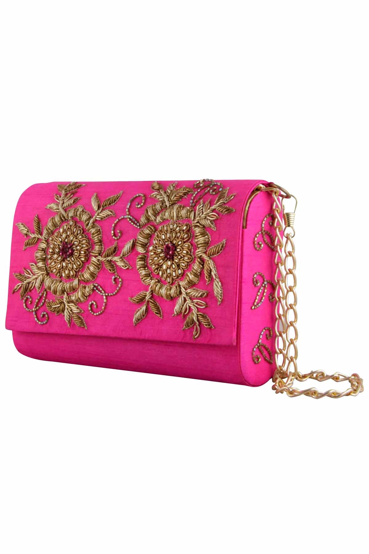 Pink Ethnic Embroidered Clutch