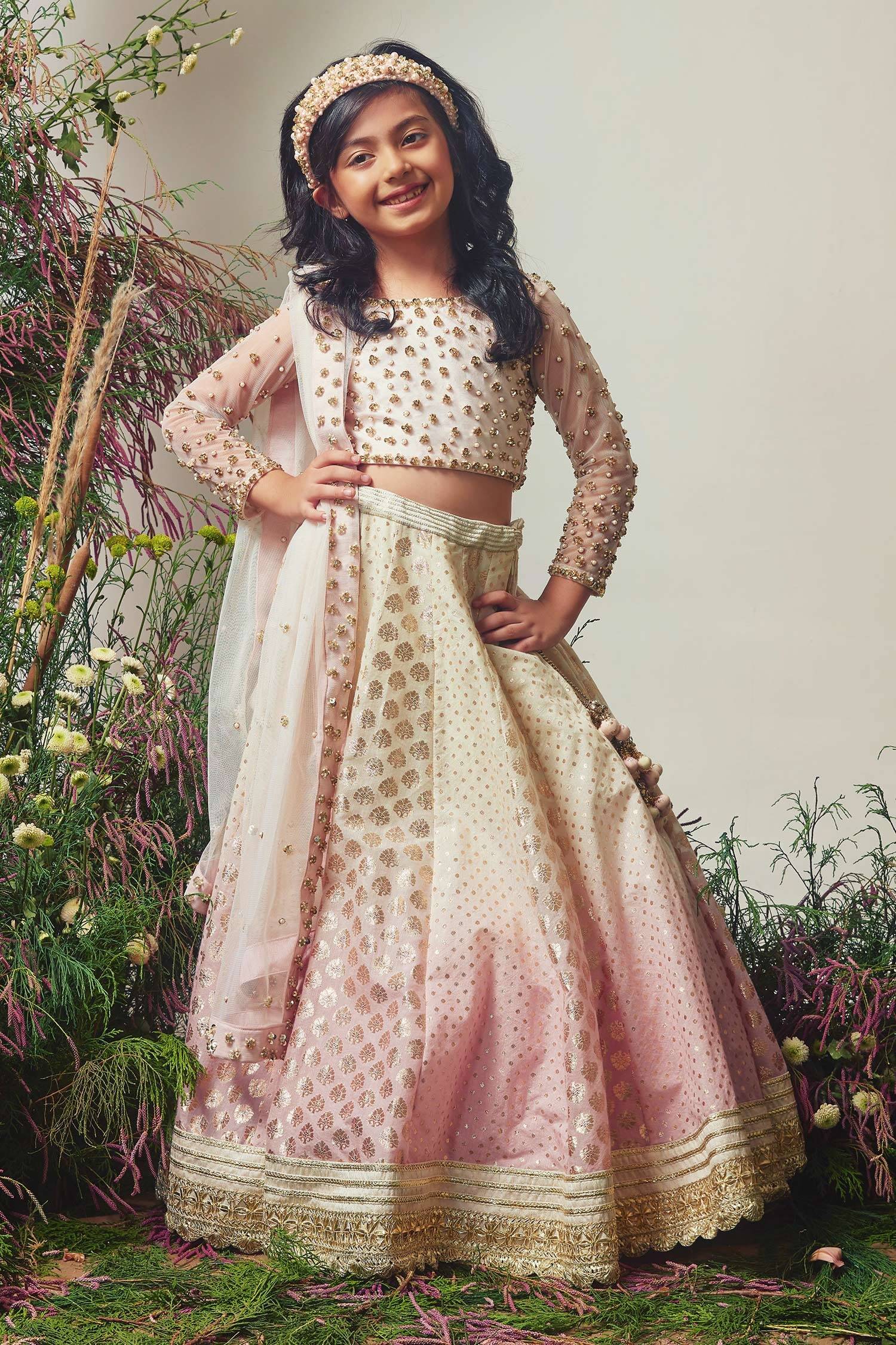 Designer Embroidered lehenga with blouse and dupatta by Priyanka Jain Online at Scrollnshops