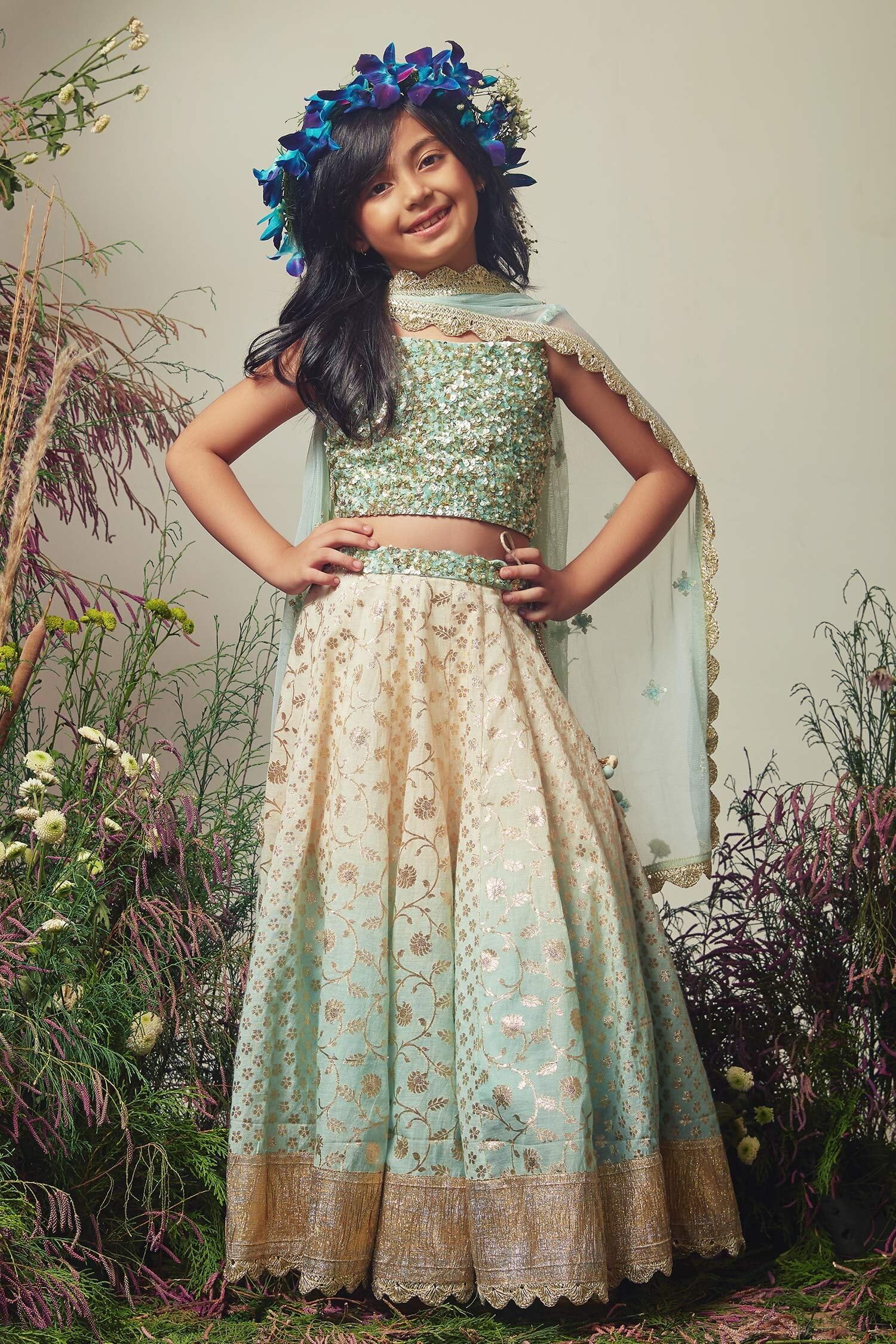 Designer Embroidered lehenga with blouse and dupatta by Priyanka Jain Online at Scrollnshops