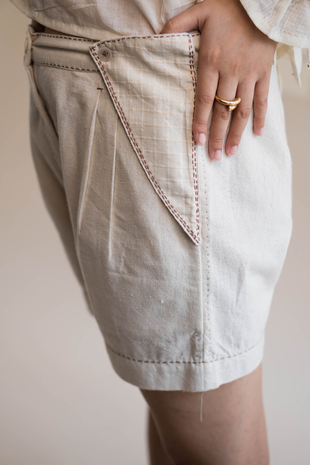 Flap Over Kantha Shorts