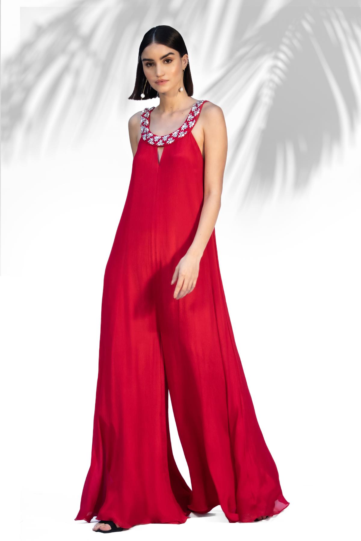 Flared Chiffon Jumpsuit