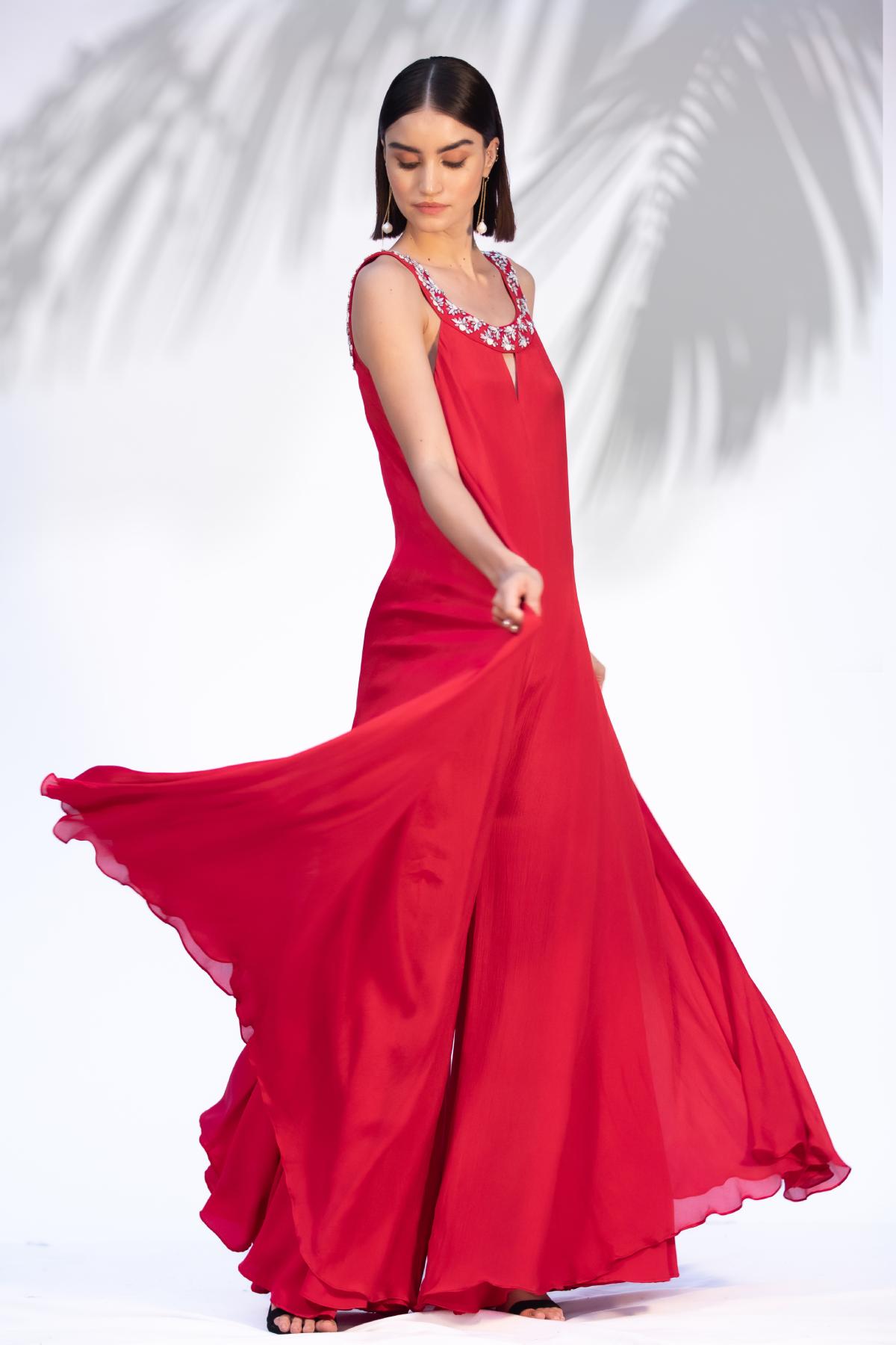 Flared Chiffon Jumpsuit