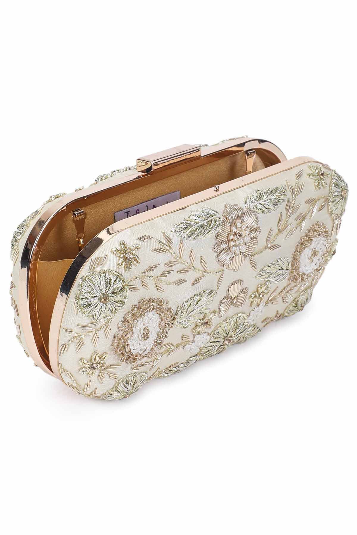 Gold Floral Embroidered Clutch