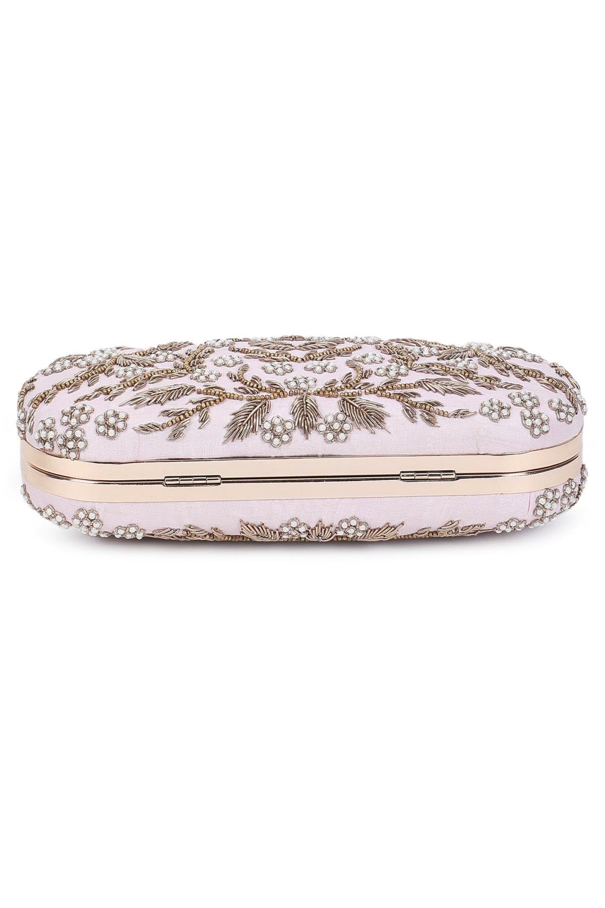 Floral Embroidered Pink Clutch