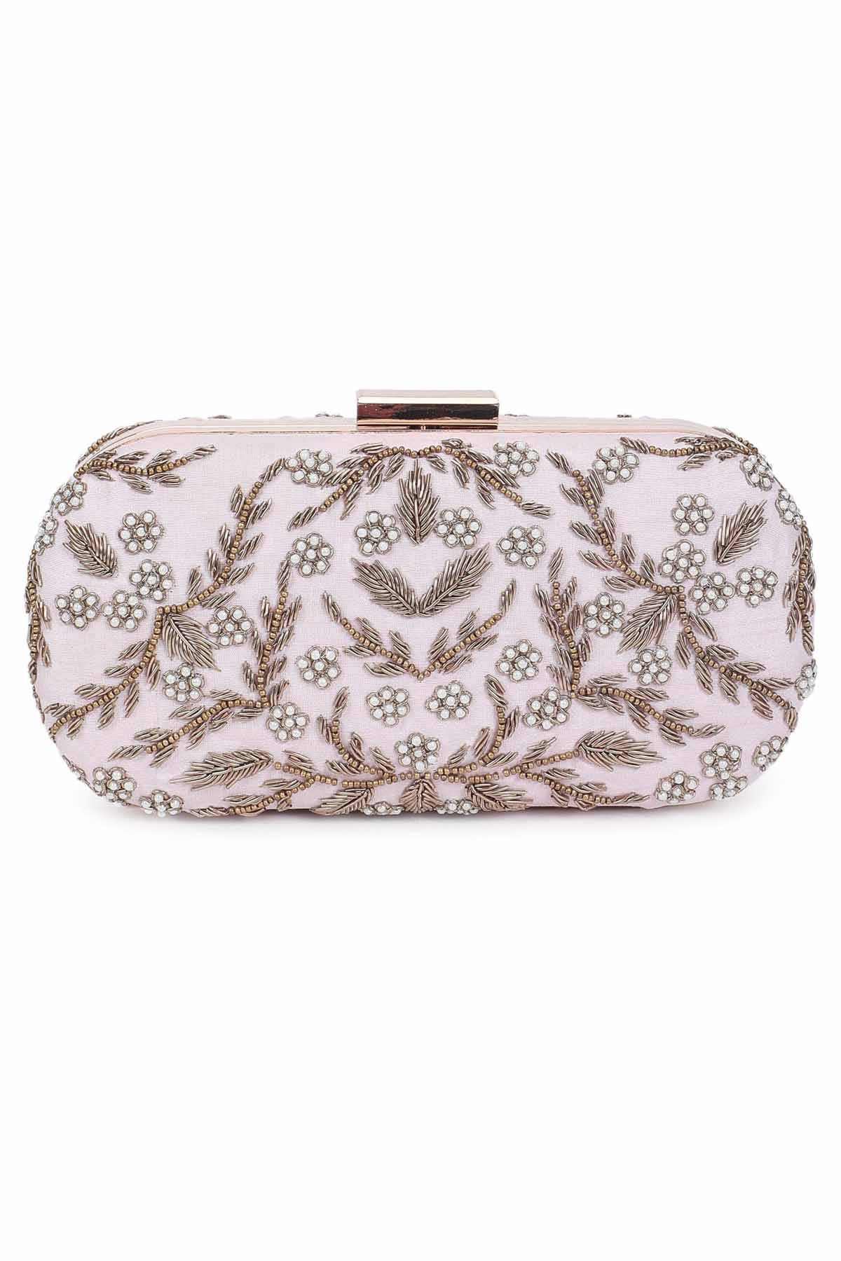 Floral Embroidered Pink Clutch